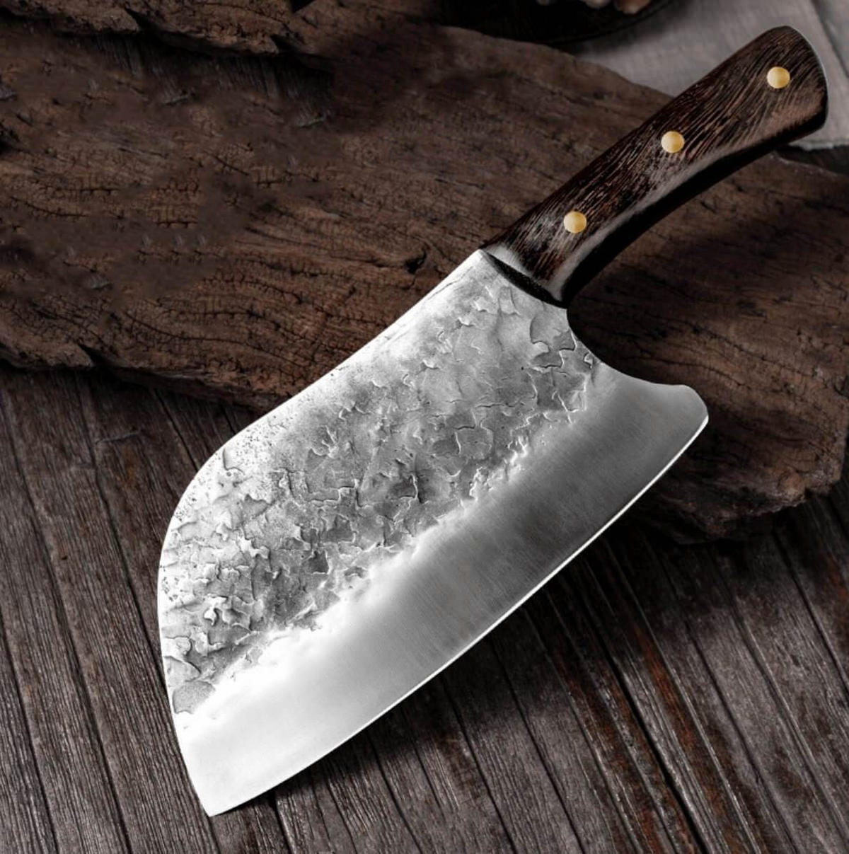 HACKMESSER mit robuster Edelstahlklinge und ergonomischem Echtholz-Griff - Silberfarben/Braun, Holz/Metall (26cm) - Küchenkompane