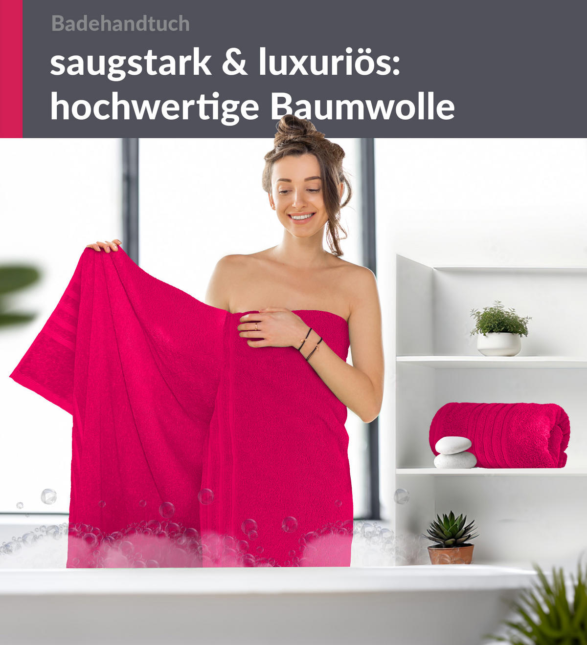 BADETUCH London Rhabarber Rot 2er Set 100x150 - Pink, Textil (100/150cm) - Lashuma