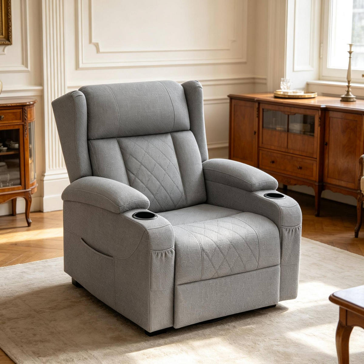 RELAXSESSEL in Grau 94,5x87x103,5 cm mit verstellbarer Rückenlehne, Fußstütze und 360°-Drehfunktion - Grau, Textil (87/103.5/94.5cm) - IVMEU
