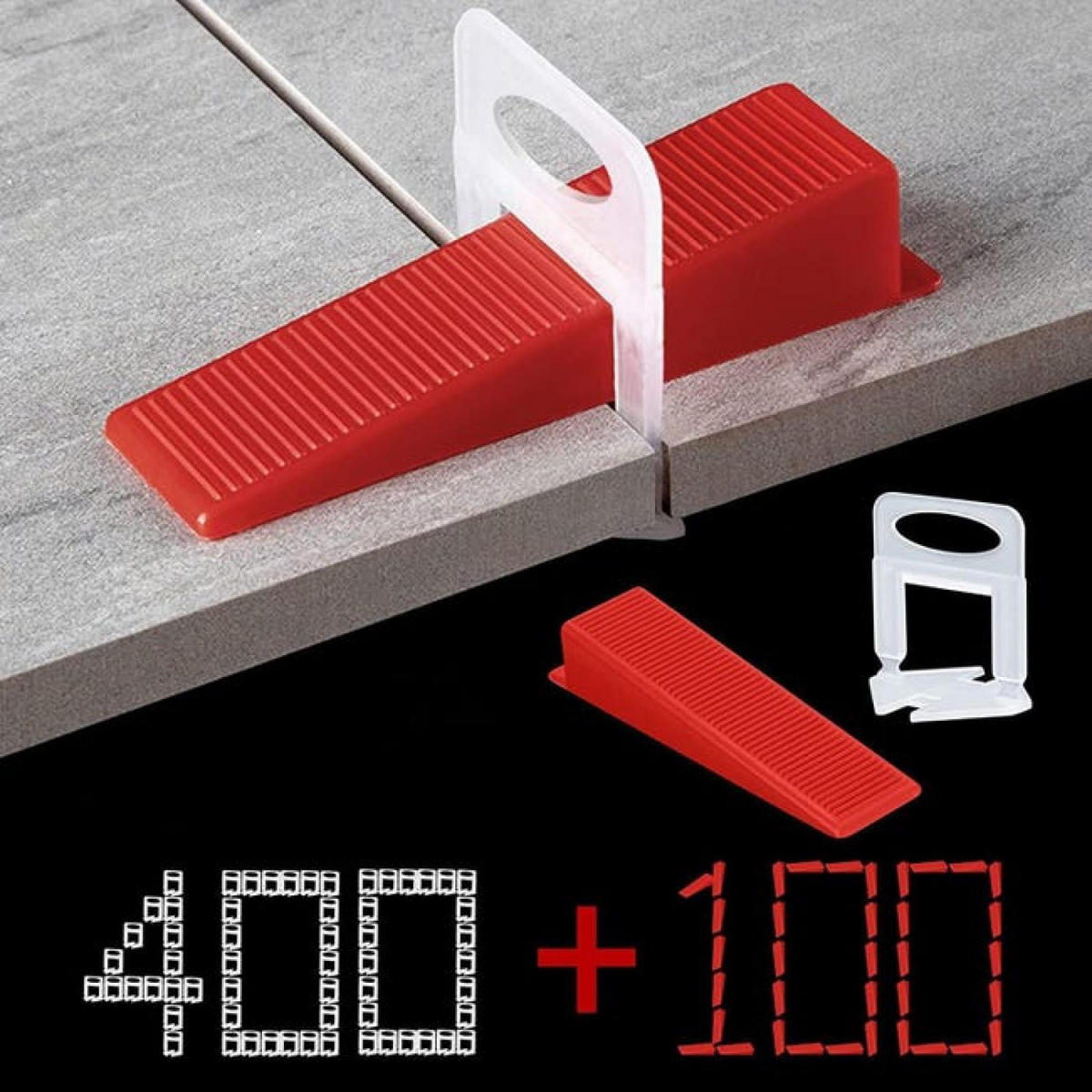 NIVELLIERSYSTEM – 400 Clips, 100 Keile (3–12 mm) - Rot, Kunststoff (8.5/2/1.5cm) - DCA