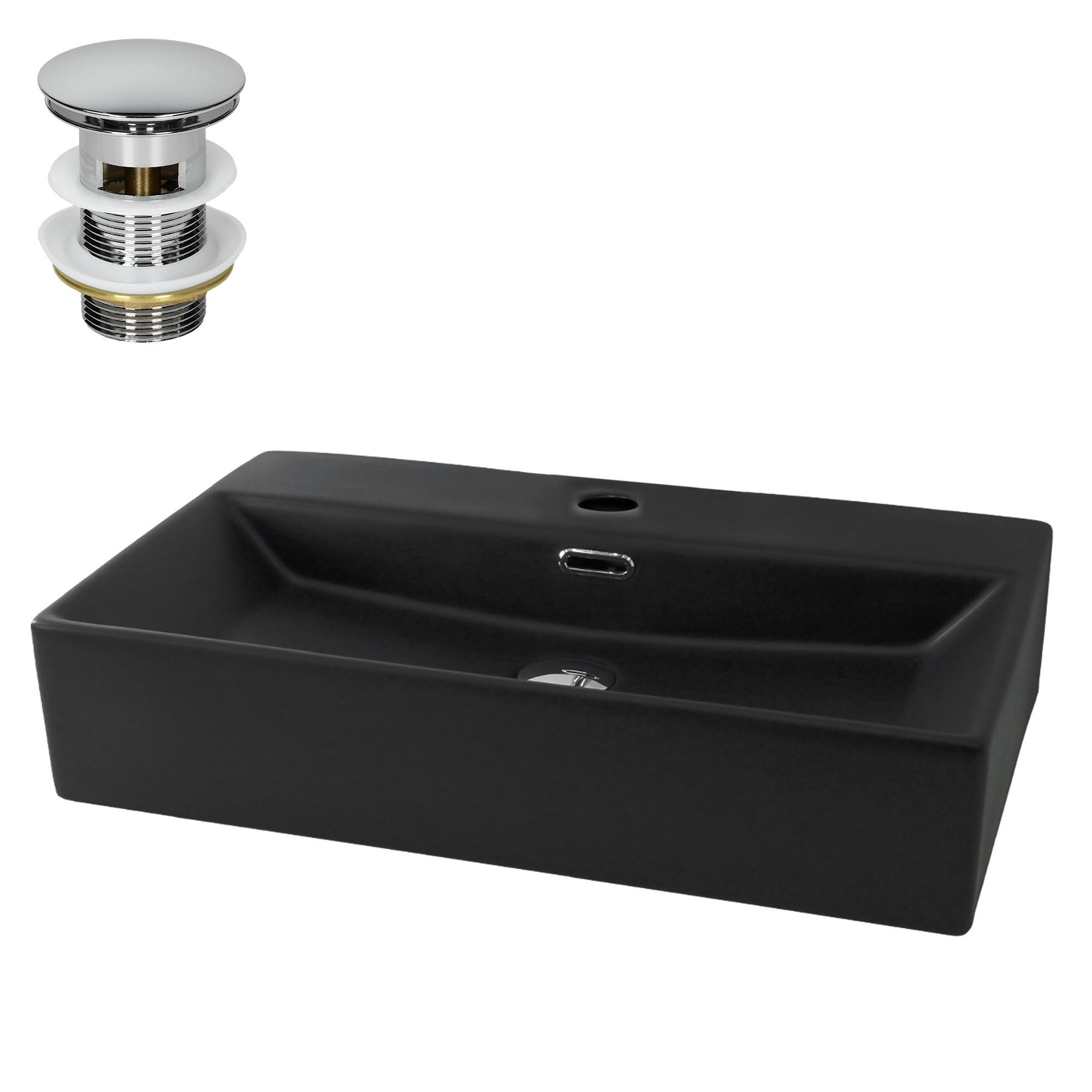 WASCHBECKEN - Schwarz, Keramik (36.5/13/60.5cm) - ML-DESIGN