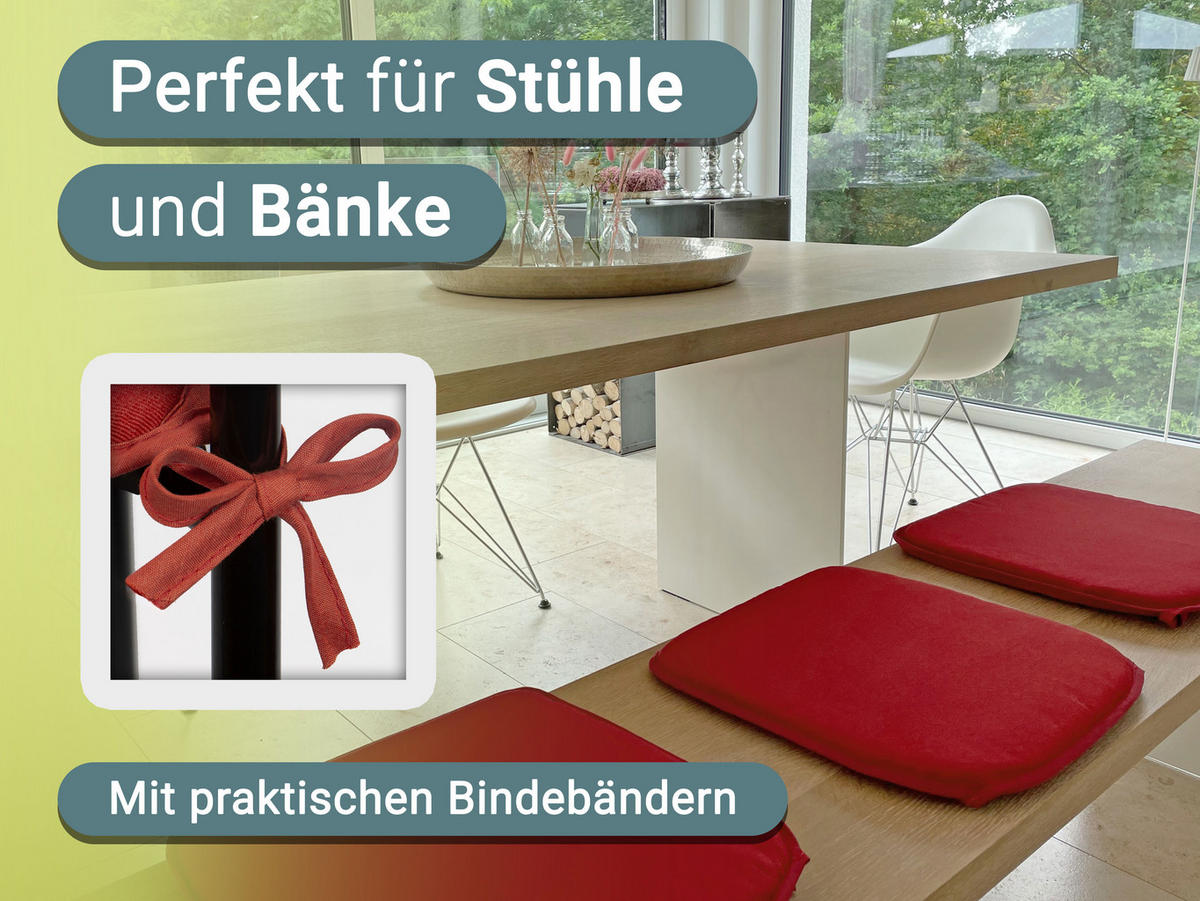 STUHLKISSEN, 4er-Set, 38x38 cm, 85% Polyester, 15% Polyamid, Rot - Rot, Textil (38/38/2cm) - Zollner