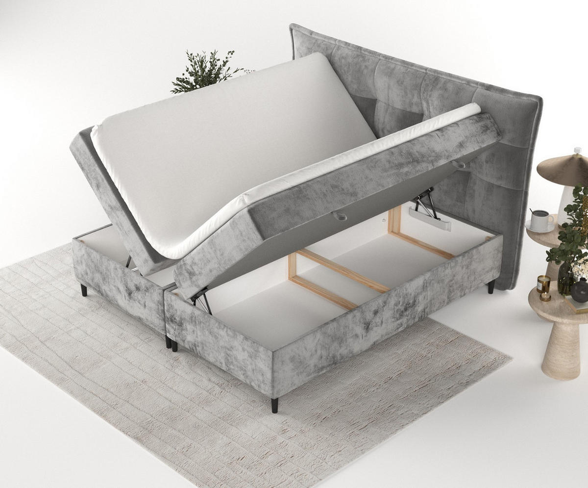 BOXBETT Las Palmas 200/200 cm Grau im Lotta Stoff - Schwarz/Grau, Holz/Holzwerkstoff (200/200cm) - AltaBeds