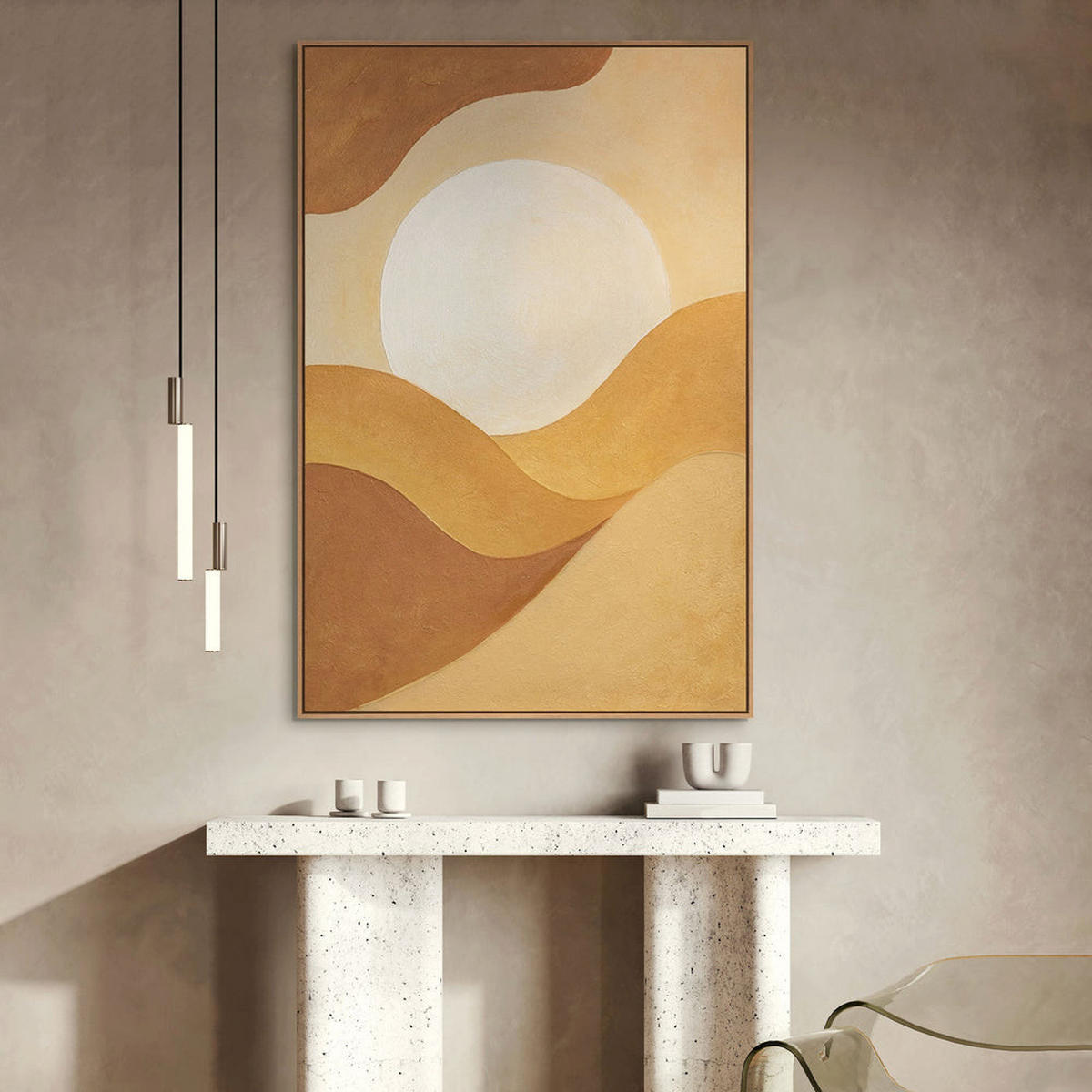 GEMÄLDE Umarmung der Morgendämmerung Schattenfugenrahmen Eichefarben 140x100 cm - Eichefarben, Holz (140/100cm) - YS-art gallery