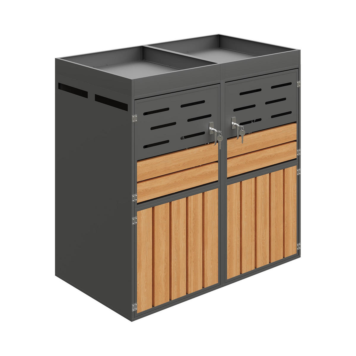 MÜLLTONNENBOX mit integriertem Pflanzkasten,Müllcontainer,Grau - Grau, Metall (133/128/80cm) - LVHOM