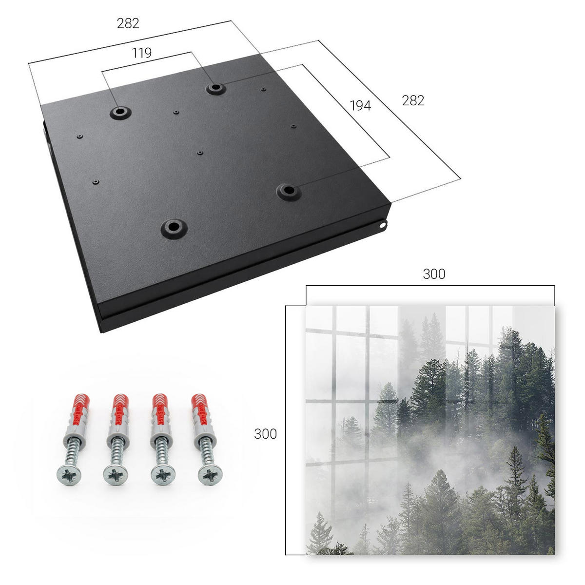 SCHLÜSSELBOX Schwarz 30x30 cm- Türöffnung nach rechts - Nebelwald - Grau, Metall (30/30/5cm) - TULUP