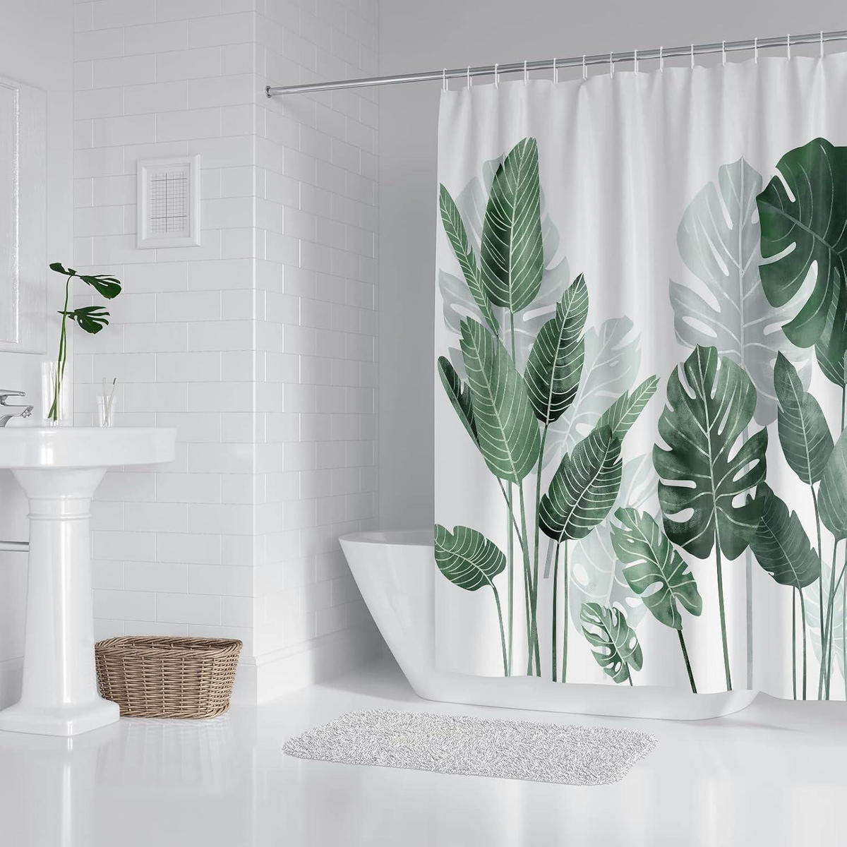 DUSCHVORHANG mit Pflanzenmuster 180 x 200 cm - Grün, Textil (180/200cm)