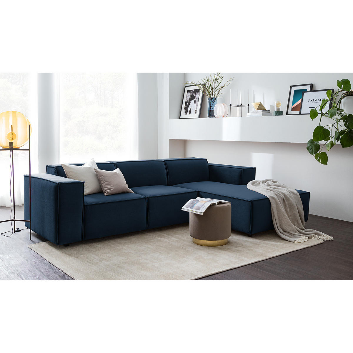 ECKSOFA mit Longchair - Schwarz/Dunkelblau, Kunststoff/Textil (260/177cm) - home24