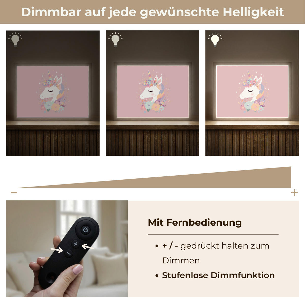 NÁSTĚNNÁ LAMPA S AKUMULÁTOREM Jednorožec - růžová - květiny 40x30 cm - růžová, kompozitní dřevo (40/30/8cm) - OnlyWow