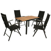 GARTENESSGRUPPE Canterbury - GARTEN-GARNITUR mit Ausziehtisch 80 bis 120 cm - 5-teilig - Aluminium - Akazie - Kunstgewebe schwarz - Schwarz, Metall - TPFGarden