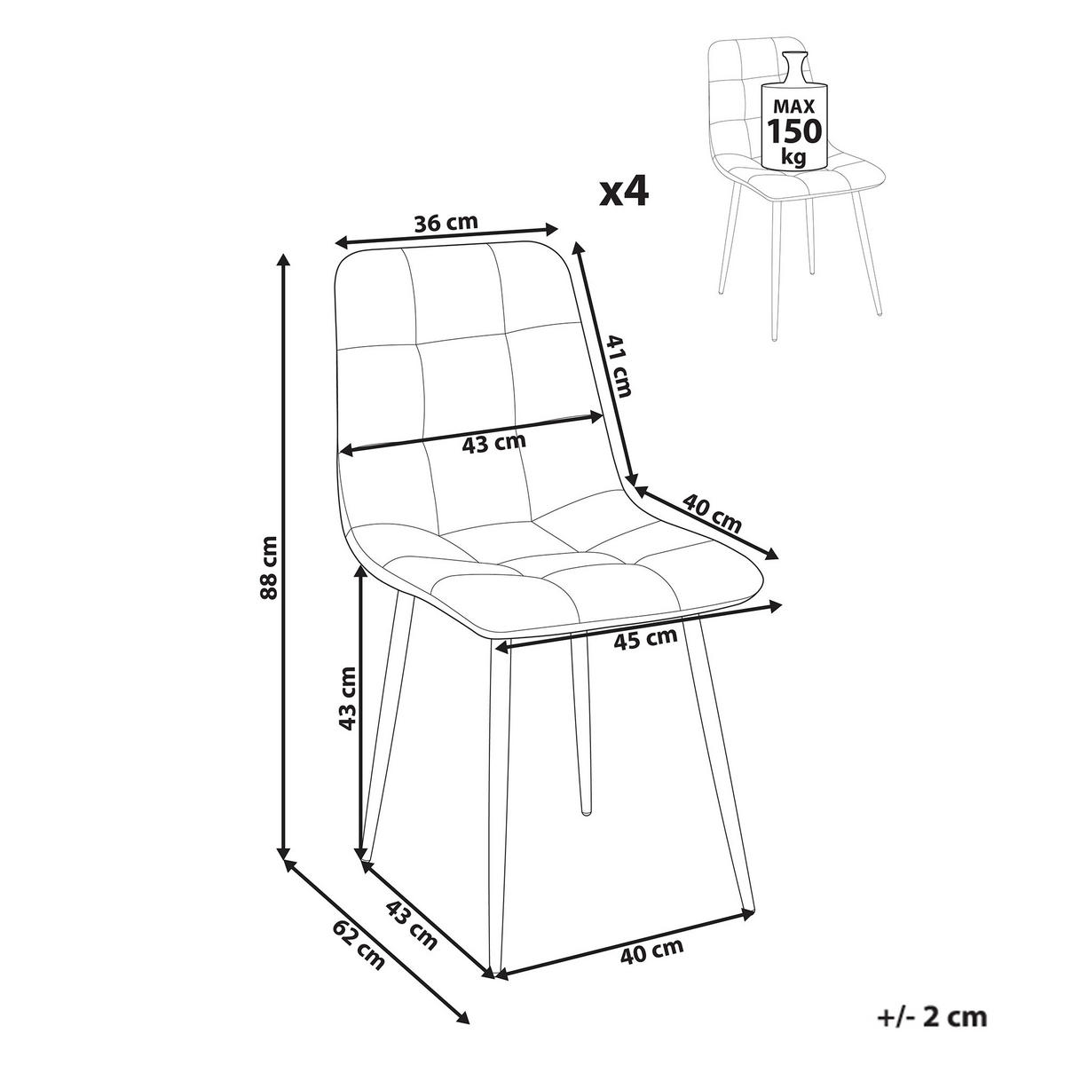ESSZIMMERSTUHL 4er-Set Samtstoff Taupe Powell - Beige/Schwarz, Textil (40/88/62cm) - Beliani