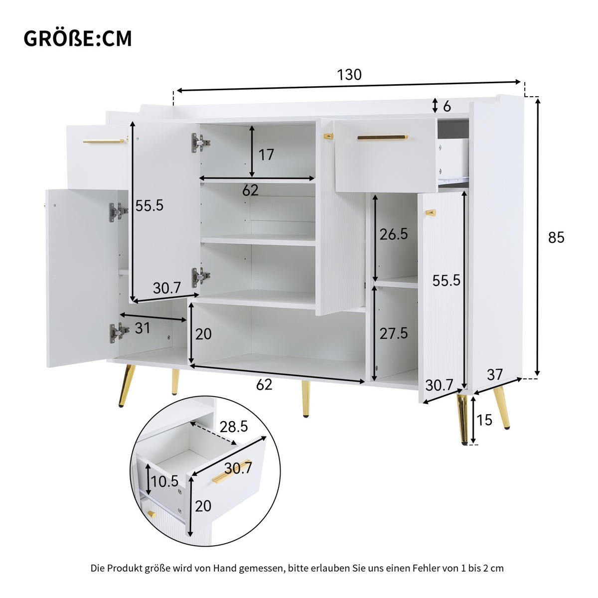 SCHUHSCHRANK mit 2 Schubladen und 4 Türen 130 x 37 x 100 cm Weiß - Weiß, Holzwerkstoff (37/100/130cm) - Beauniv
