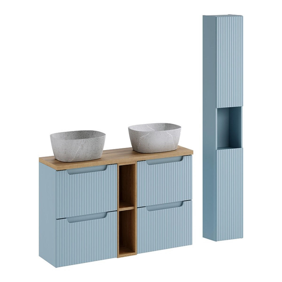 BADMÖBEL-SET 7 Teile - Nova Denim N BM370 in Denim - Dunkelblau, Holz (140/140/40cm)