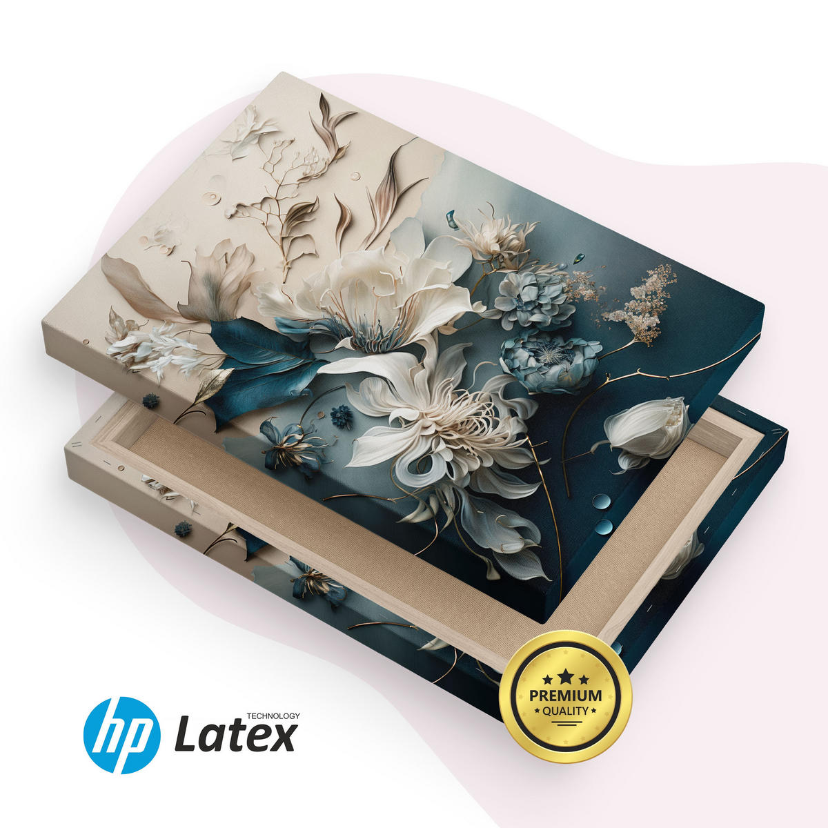 LEINWANDBILD Abstrakte Blumen Pflanzen 3D Effekt 120x80cm - Blau/Beige, Textil (120/80cm) - Muralo