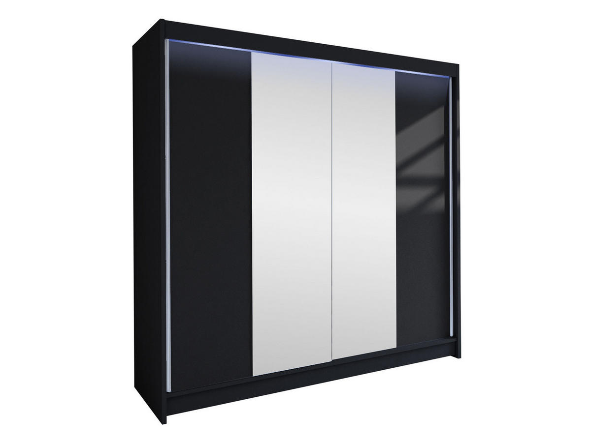 SCHWEBETÜRENSCHRANK Talin II, mit RGB LED Beleuchtung - Silberfarben/Schwarz, Holzwerkstoff/Metall (180/215/58cm) - MIRJAN24