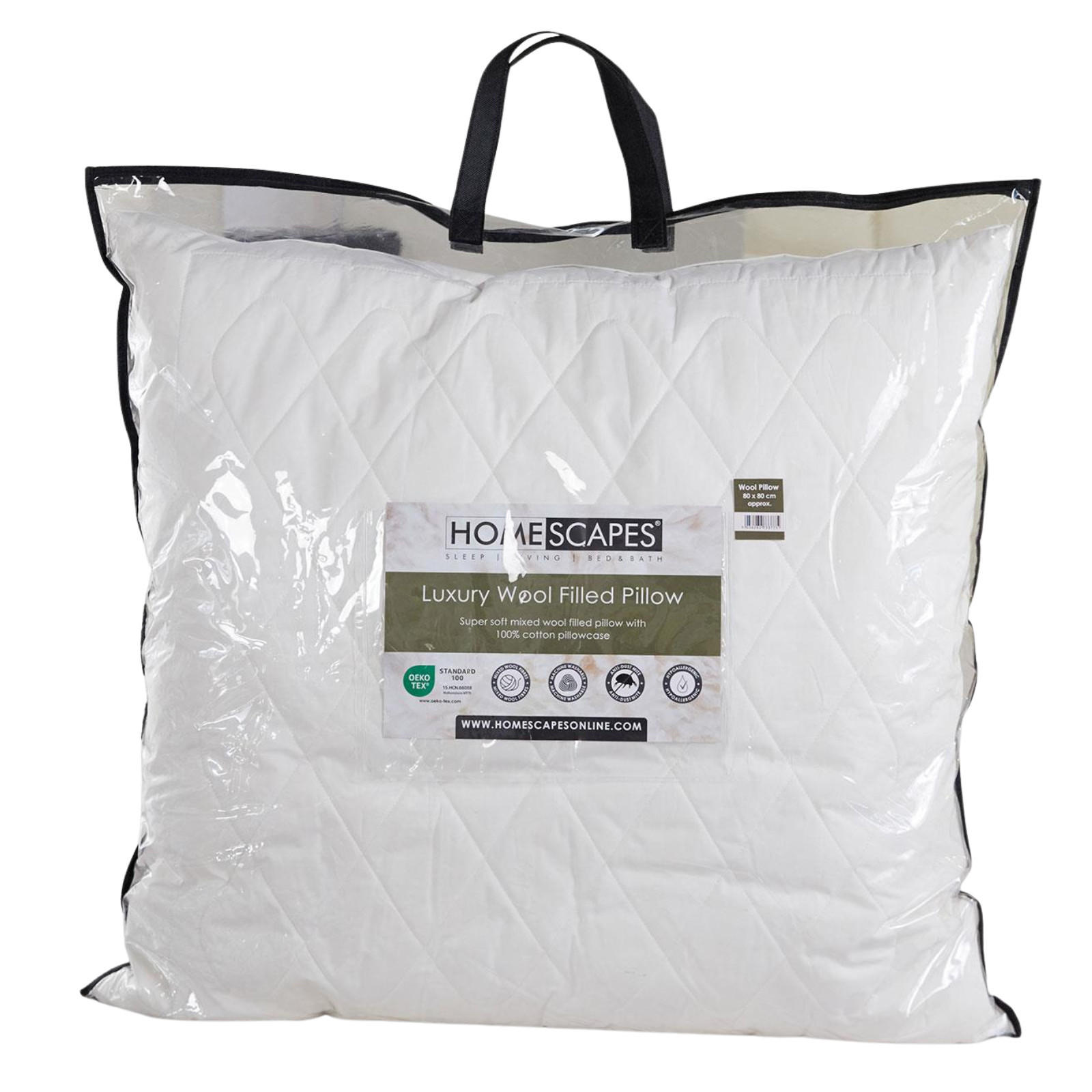 Thumbnail - Homescapes Schurwolle-Kissen, Weiß, Textil, Füllung: Schafschurwolle, Quadratisch, 80x80 cm, Oeko-Tex®, Schlaftextilien,...