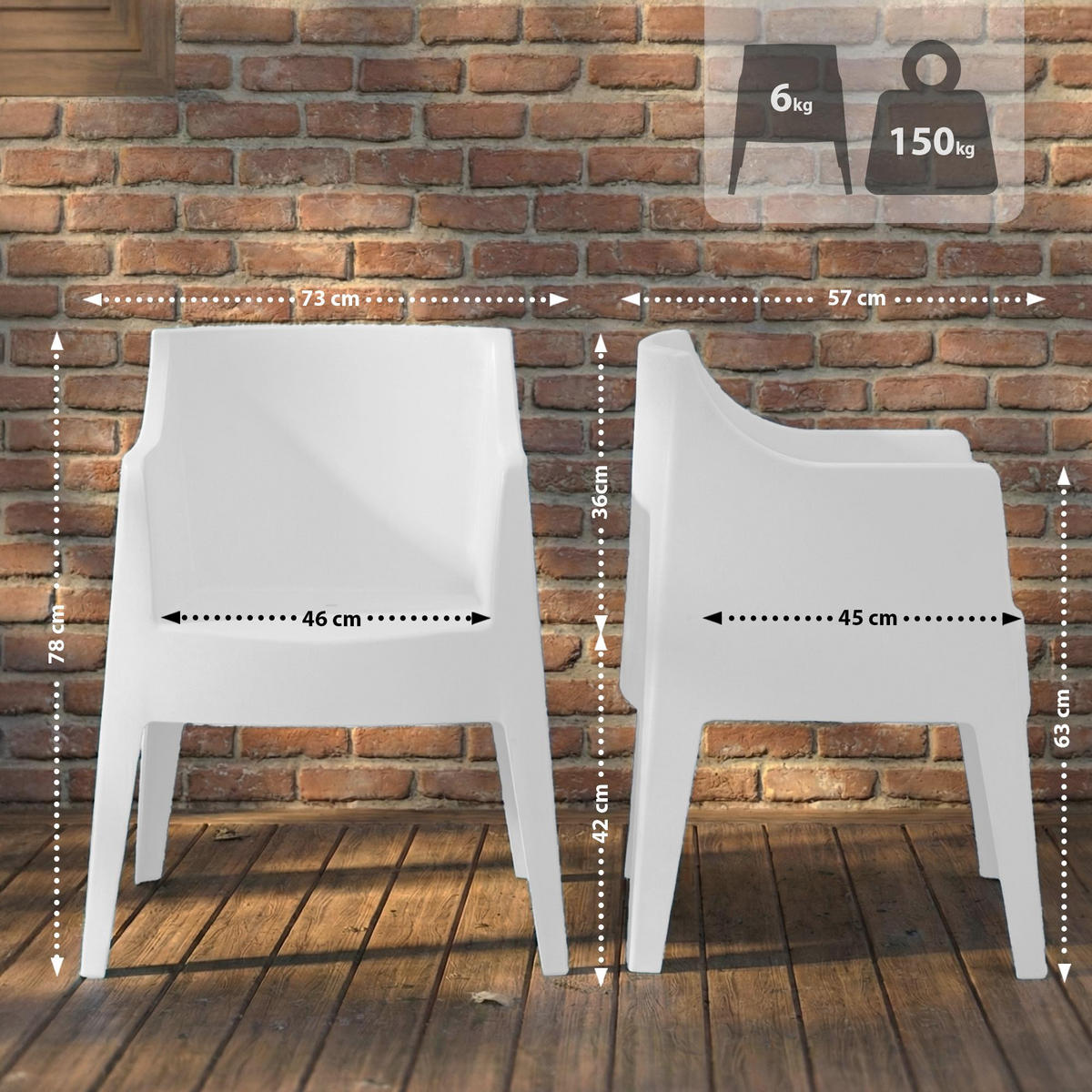 GARTENSTUHL Henri 4er Set 73x57x78cm Kunststoff Weiß Stapelstuhl - Weiß, Kunststoff (73/78/57cm) - DELUKE