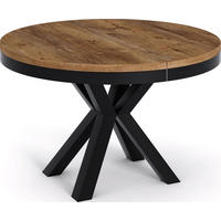 ESSTISCH Clara runder ausziehbarer, Lefkas Eiche 120-200/120/76 cm - Alteiche/Schwarz, Holzwerkstoff/Metall (120/120/76cm) - WFL GROUP