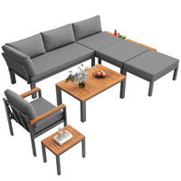 GARTENLOUNGE-SET 150/81,5/76 cm modular mit Akazienholz-Tischen und atmungsaktiven Kissen, Grau - Grau, Metall - Redom