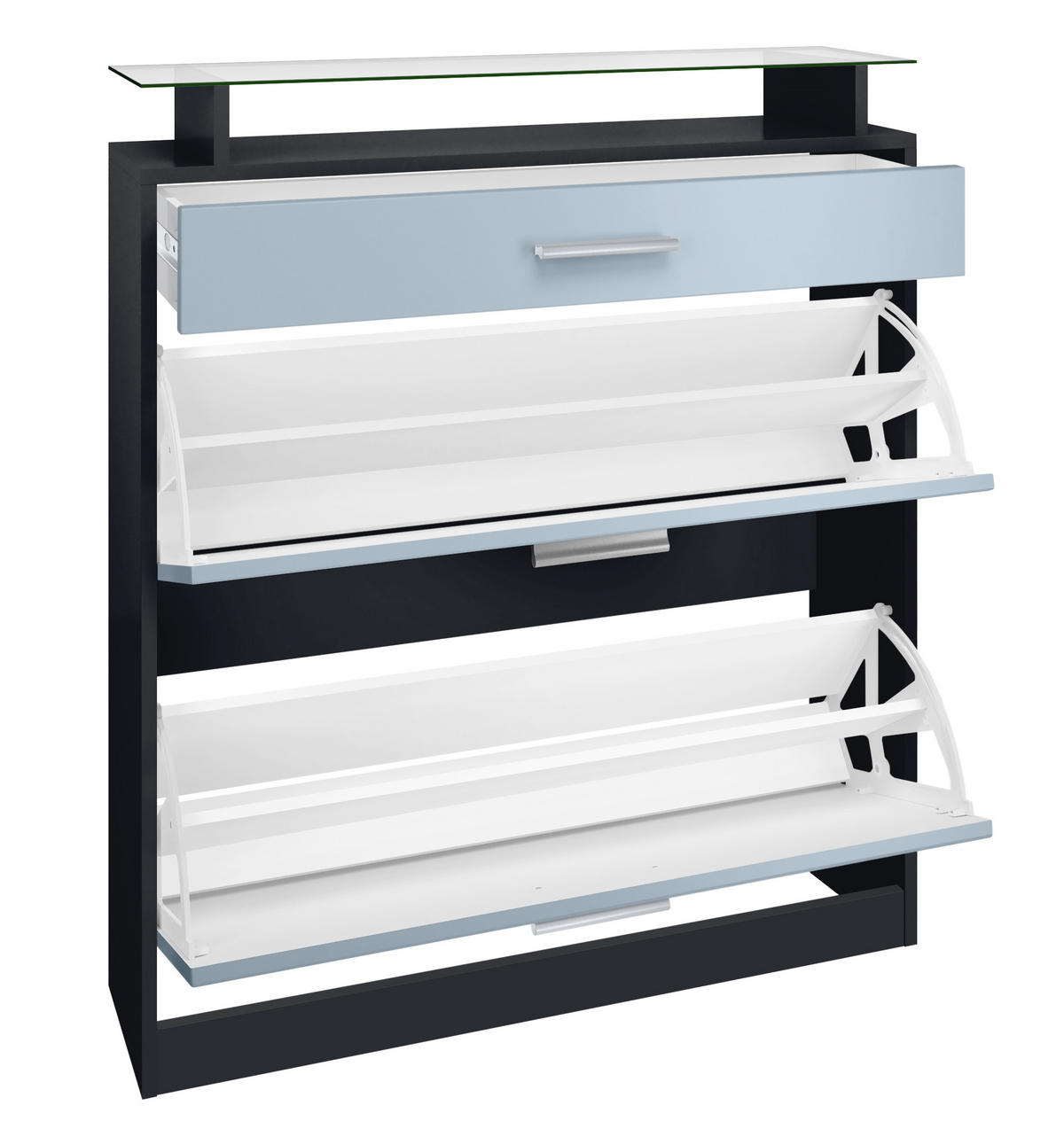 SCHUHSCHRANK Loret Front in Schwarz matt - Schwarz, Holzwerkstoff (89/104/23cm) - Vladon