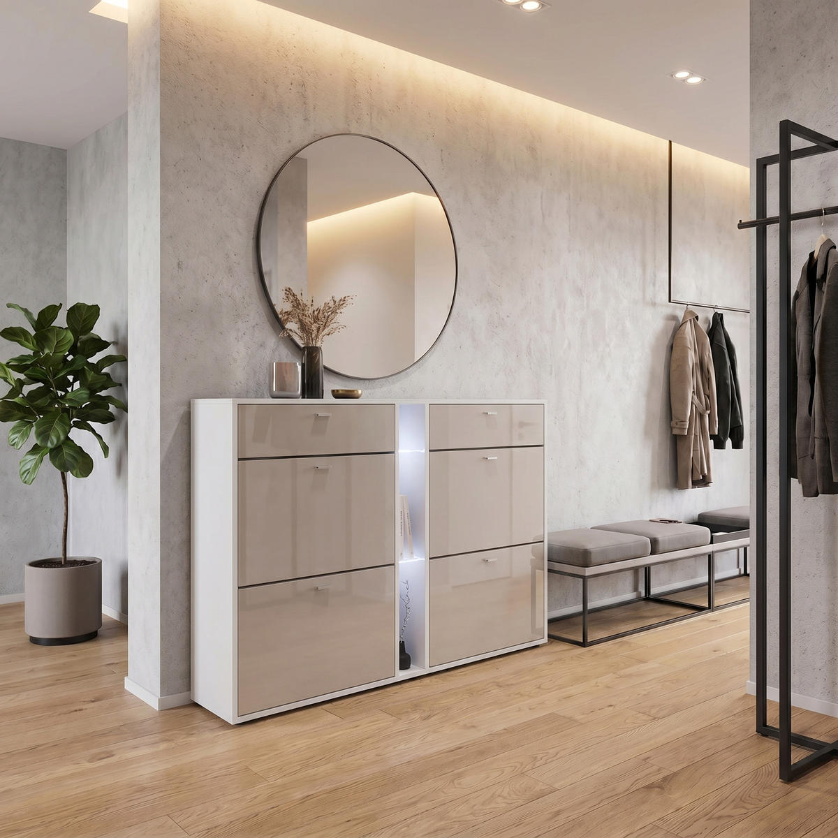 SCHUHSCHRANK Today Fronten in Sandgrau Hochglanz - Sandfarben, Holzwerkstoff (155.5/95/28cm) - Vladon