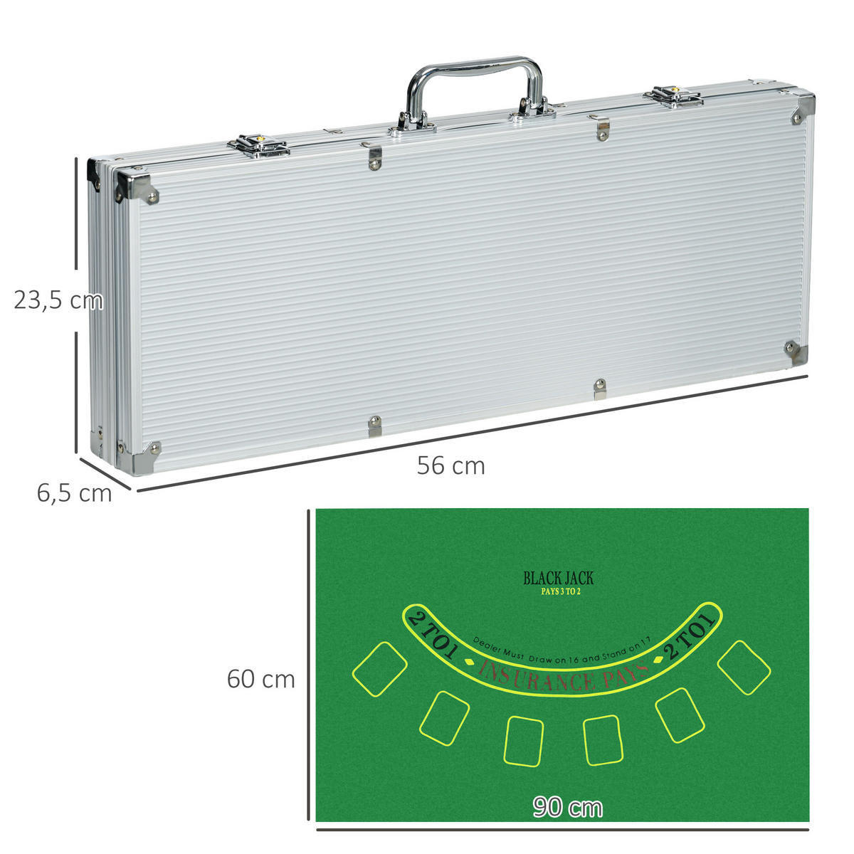 POKERKOFFER Set, 500 Pokerchips 11,5 Gramm, Pokerset mit Schloss Silber - Silberfarben, Metall (23.5/56cm)