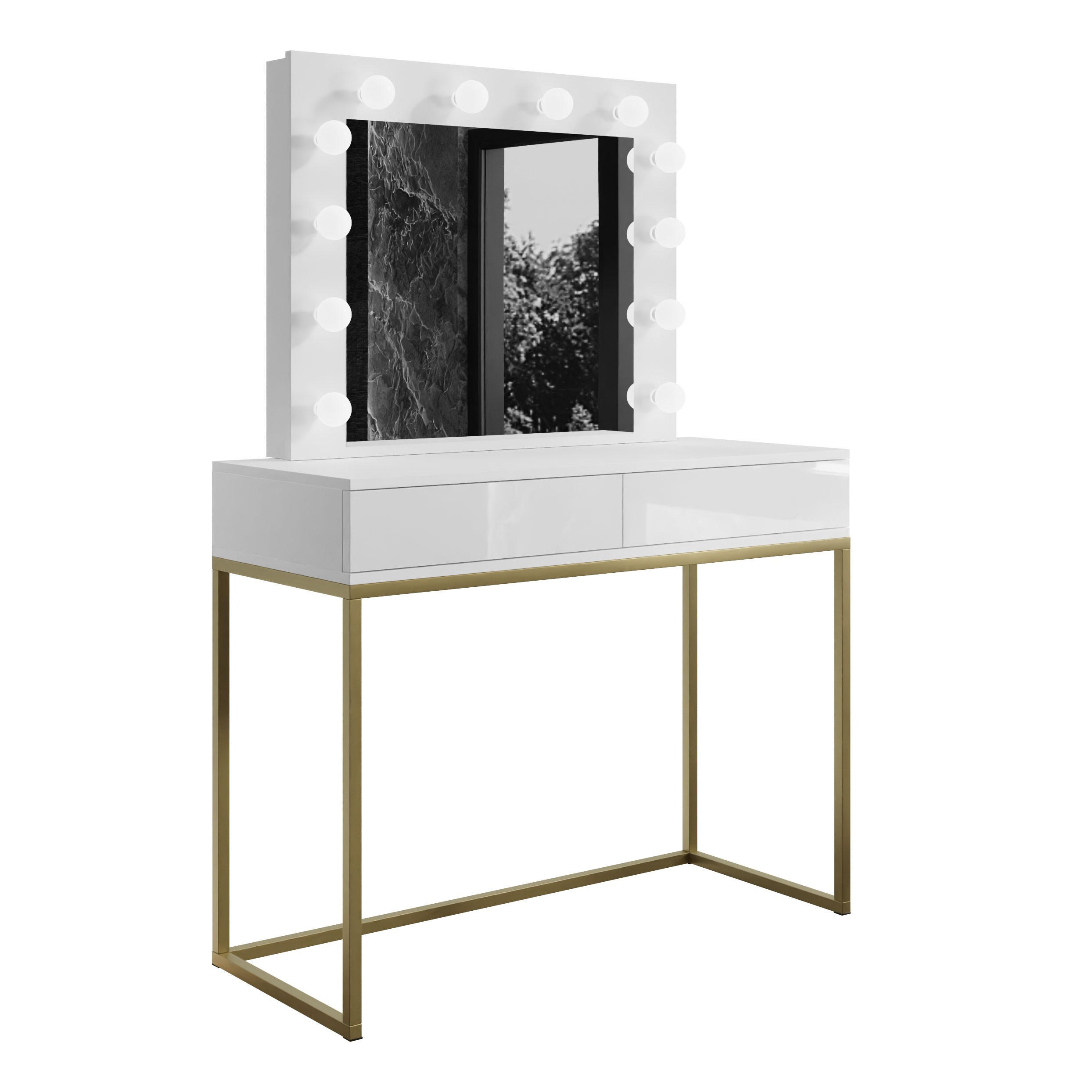 Lookway Schminktisch Weiß, Gold 100x146x42 cm