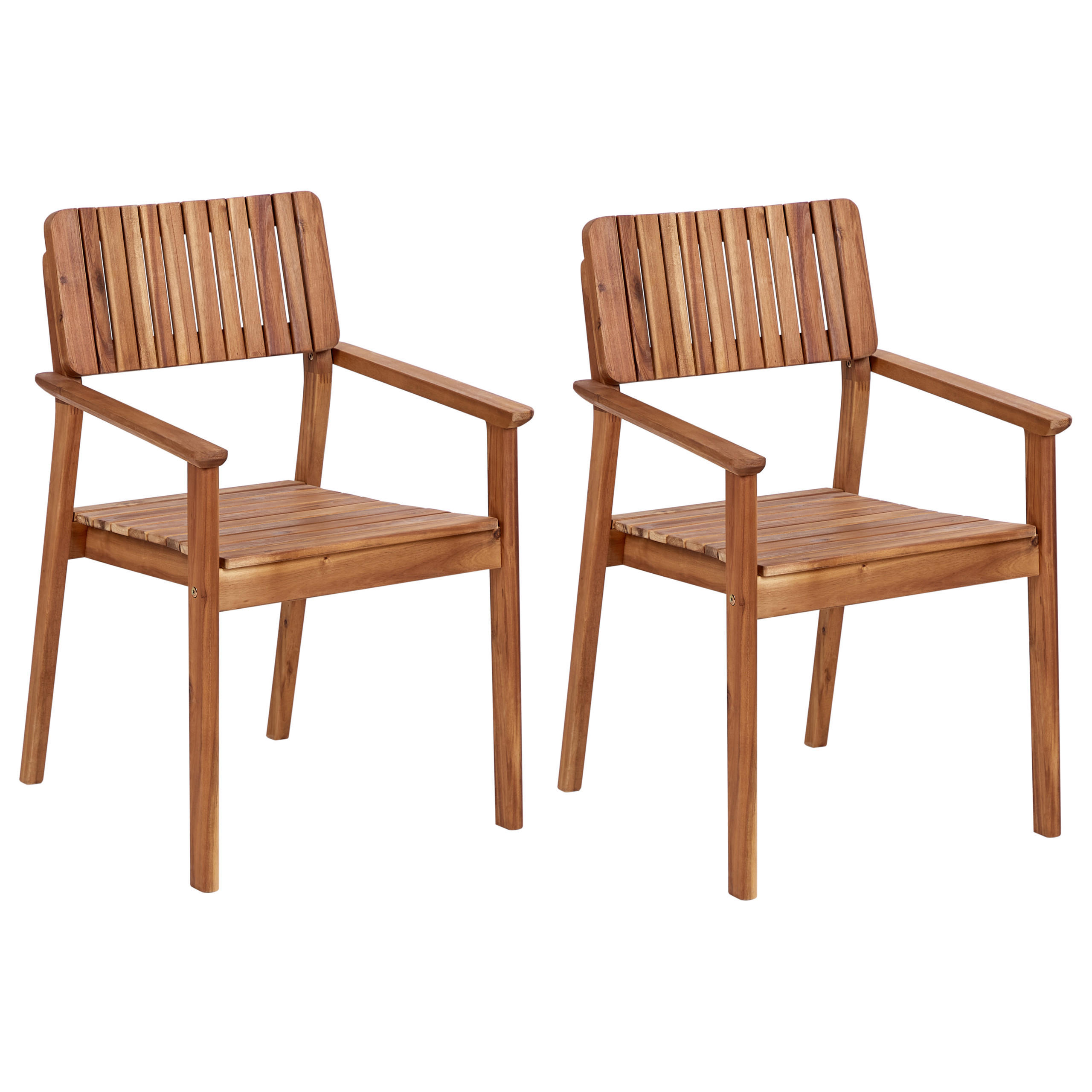 GARTENSTUHL 2er-Set Holz Heller Holzfarbton Agello - Hellbraun, Holz (55/88/60cm) - Beliani