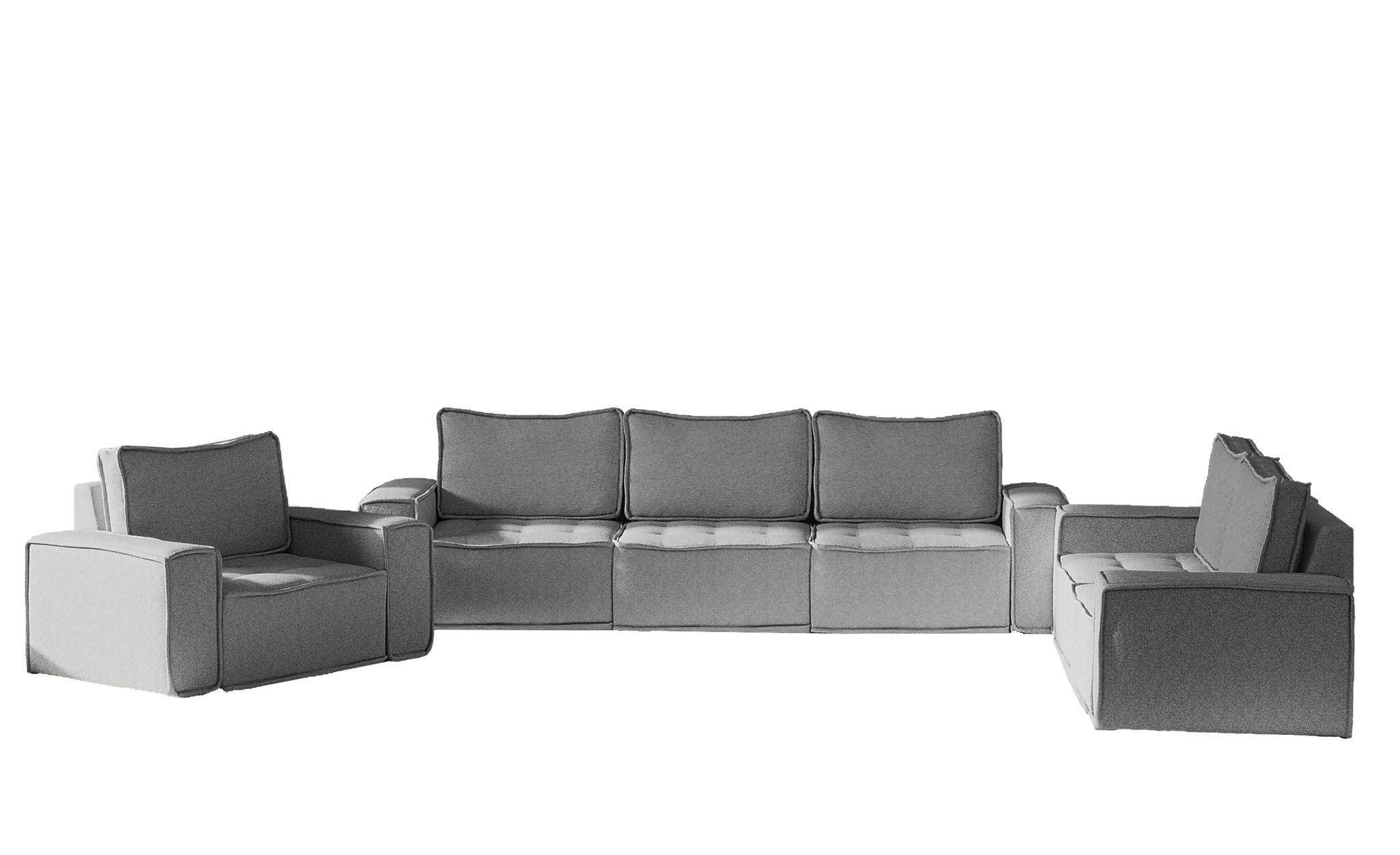 SOFASET Sande 3-2-1 In Raven - Grau, Holzwerkstoff/Textil (292/85/90cm) - Fun Möbel