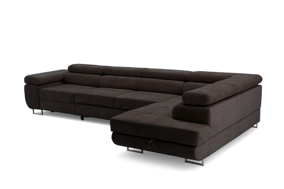 ECKSOFA WILD MAXI L Rechts mit Schlaffunktion 125x195 Chenille Dunkelbraun - Chromfarben/Dunkelbraun, Holz/Textil (203/350cm) - Muffo