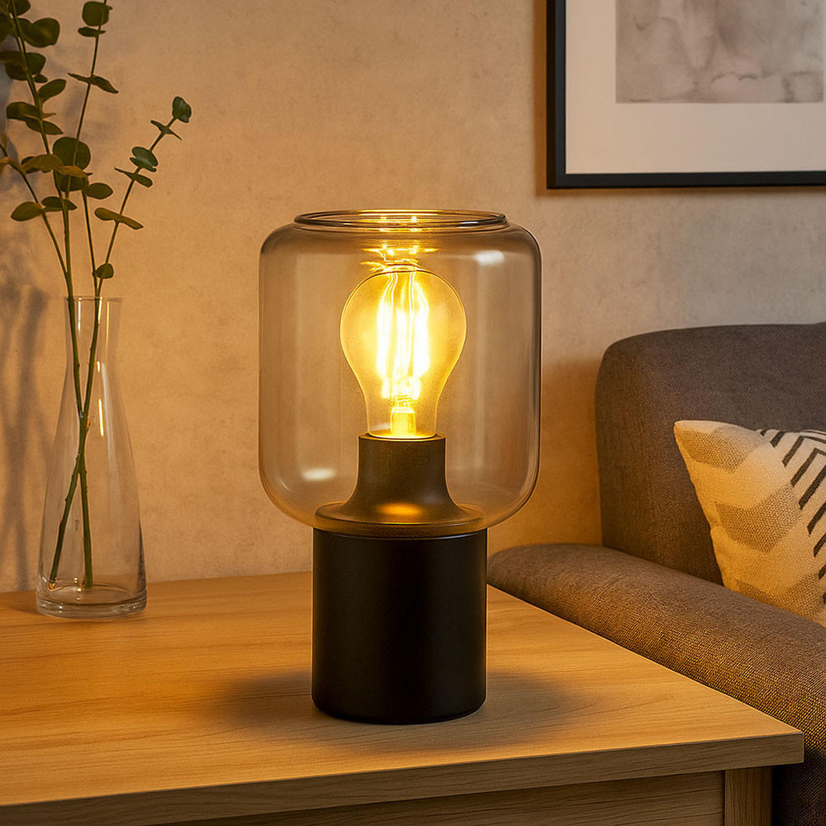 LED TISCHLEUCHTE Metall Grau 2er Set - Grau, Glas (13/13/24cm) - Globo Lighting