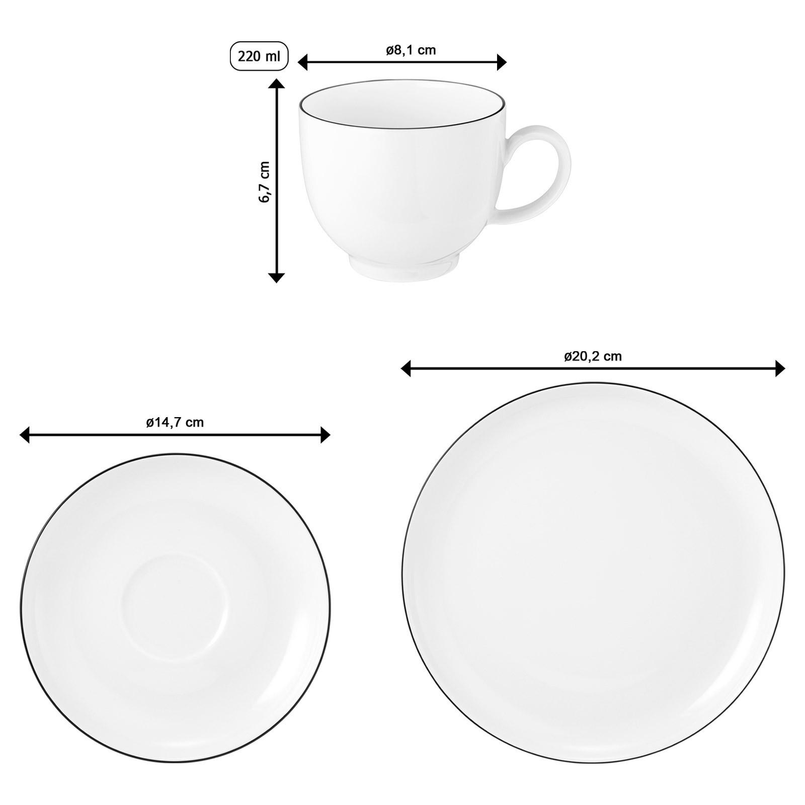KAFFEESERVICE RUND Lido Black Line schwarz-weiß 18er Set - Schwarz/Weiß, Keramik (24/18.1/43cm) - Seltmann Weiden