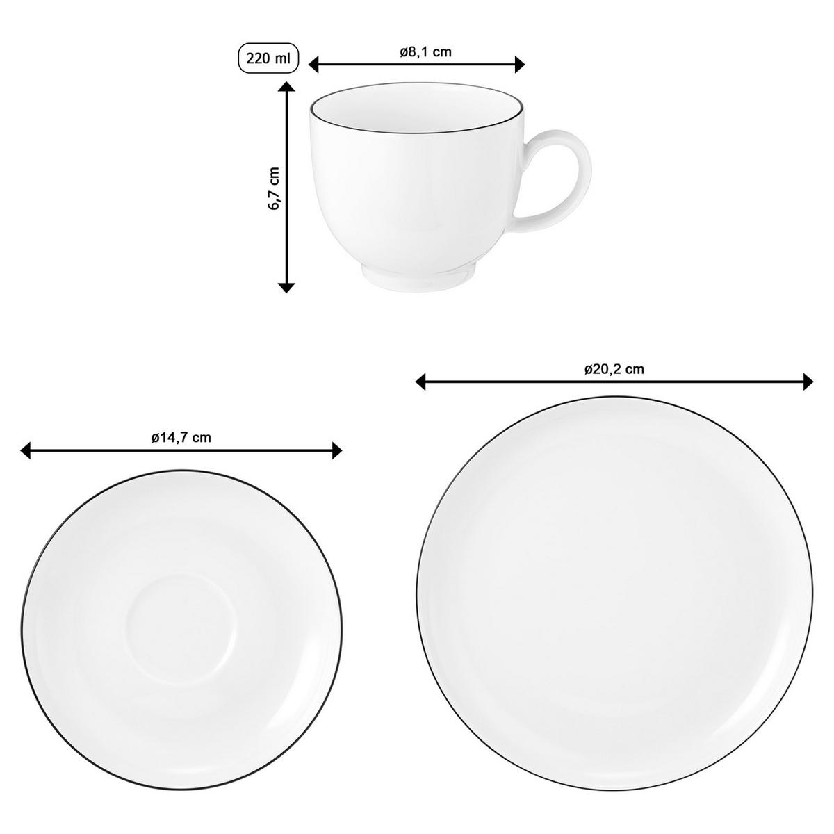 KAFFEESERVICE RUND Lido Black Line schwarz-weiß 18er Set - Schwarz/Weiß, Keramik (24/18.1/43cm) - Seltmann Weiden
