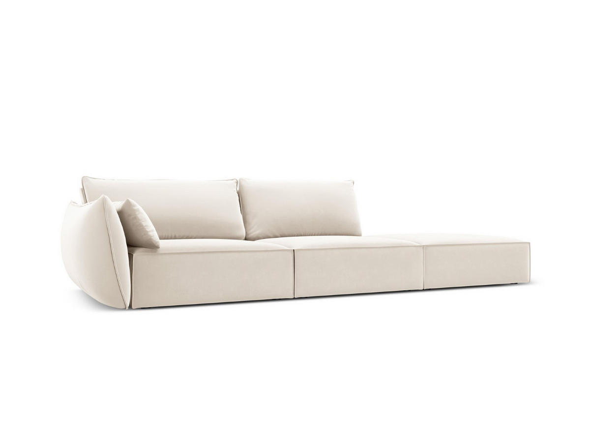 RECHTES-SOFA Kaelle aus Samt leichtes beige 4 Sitzplätze - Creme, Textil (110/85/264cm) - Micadoni