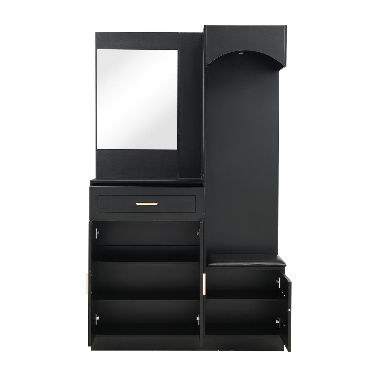 GARDEROBE Set Spiegel Schuhschrank - Schwarz, Holz (110/185.5/33cm) - LEBENLANG