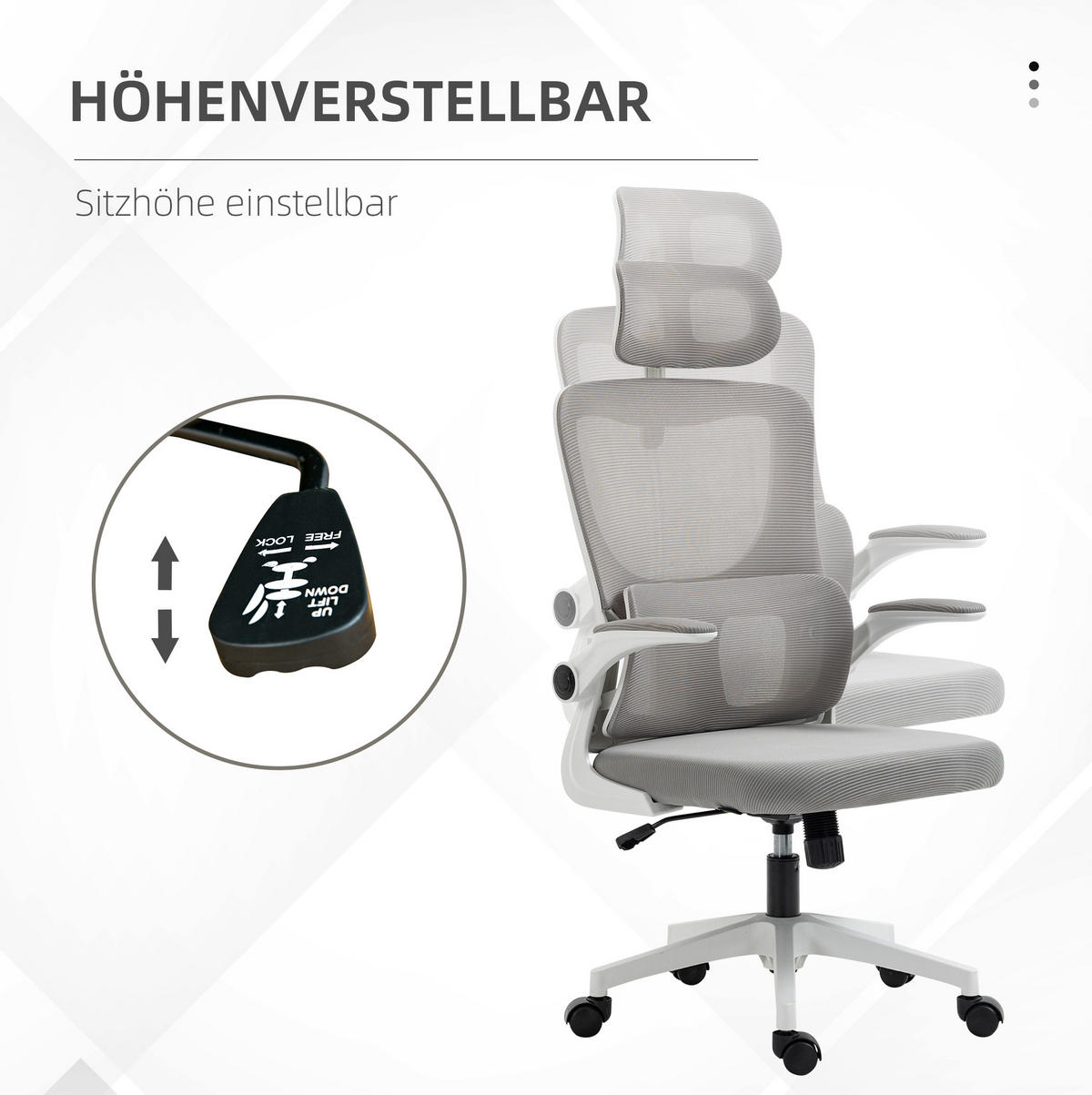 BÜROSTUHL ergonomisch höhenverstellbar Mesh Gray - Grau, Kunststoff (59/122/60cm) - Meubliv