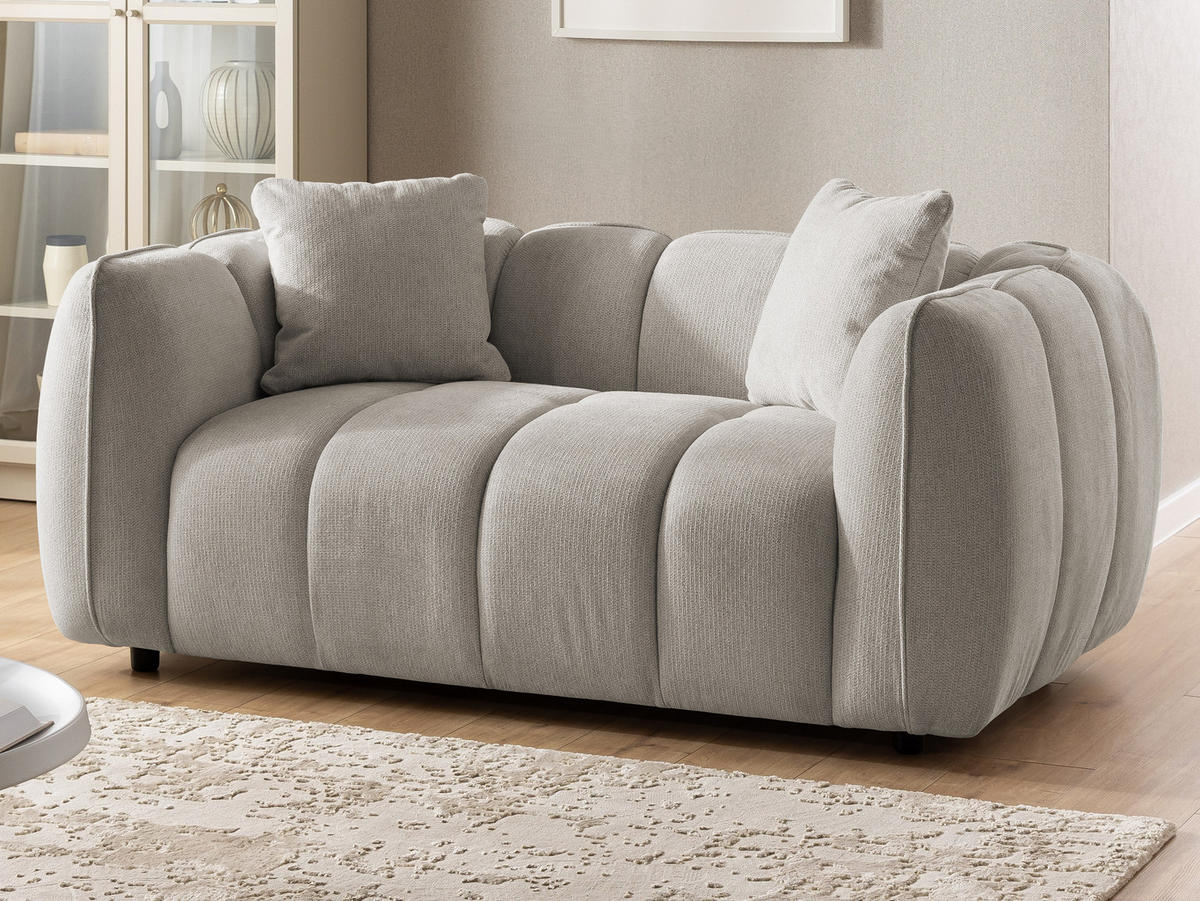 SITZGARNITUR 2+1 Nubira in tief gesteppter Bubble-Optik aus weichem Taupe Strukturstoff im modernen Design - Taupe/Schwarz, Holz/Kunststoff (172/69/89cm) - S-Style Möbel
