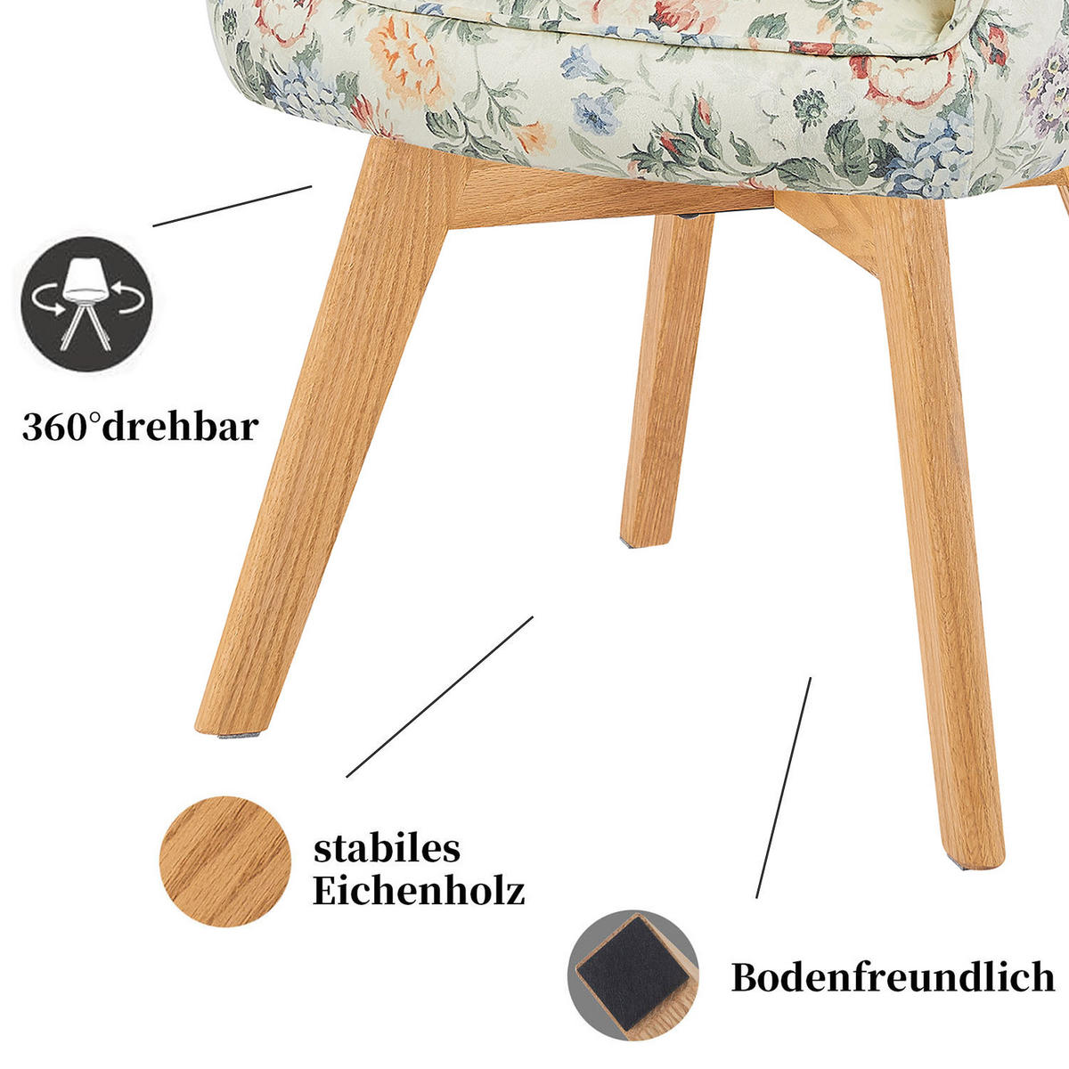 DREHSTUHL Mika-Mara 2er-Set - Honigeiche/Multicolor, Eichenholz/Holz (60/87/65cm) - DUBI Möbel