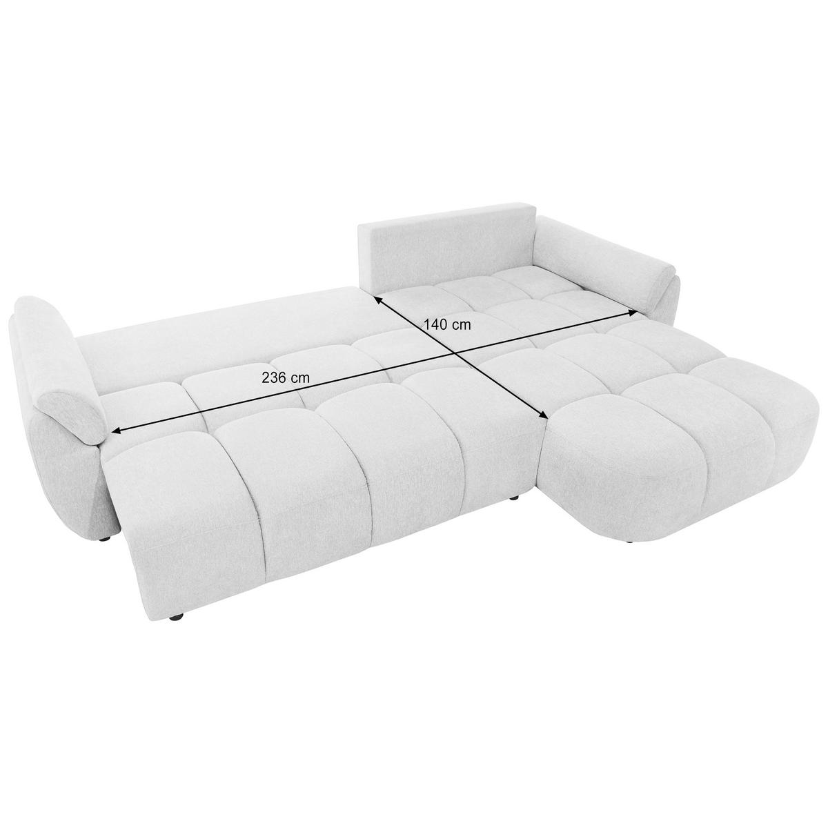 ECKSOFA Massimo, universelle Eckschlafsofa 280 cm mit Schlaffunktion und Bettkasten, Hellgrau - Hellgrau, Textil (283/204cm) - Beautysofa