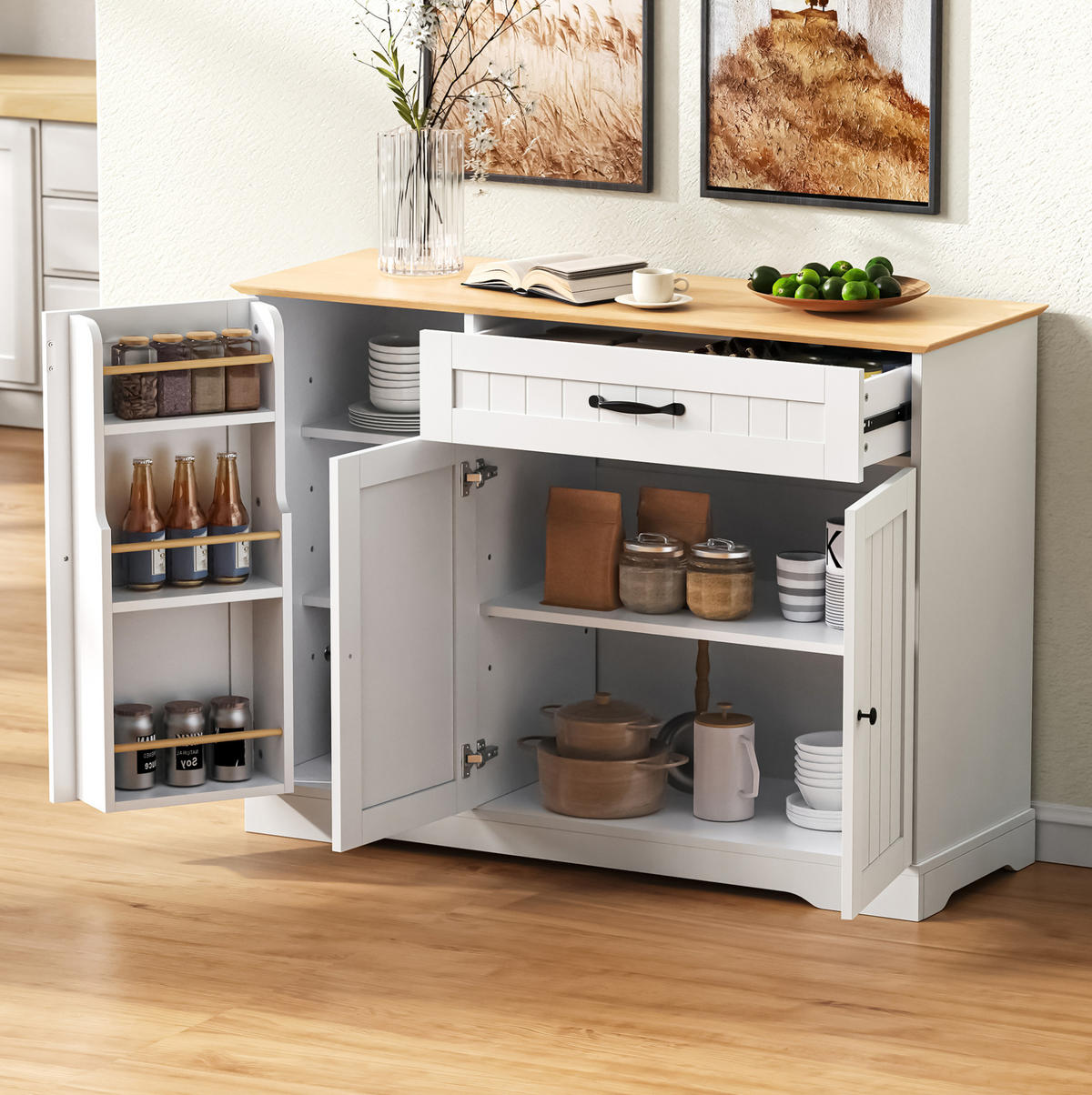 GESCHIRRSCHRANK 107x40x84 cm Weiß mit Schublade - Weiß/Braun, Holzwerkstoff (40/84/107cm) - Modfu