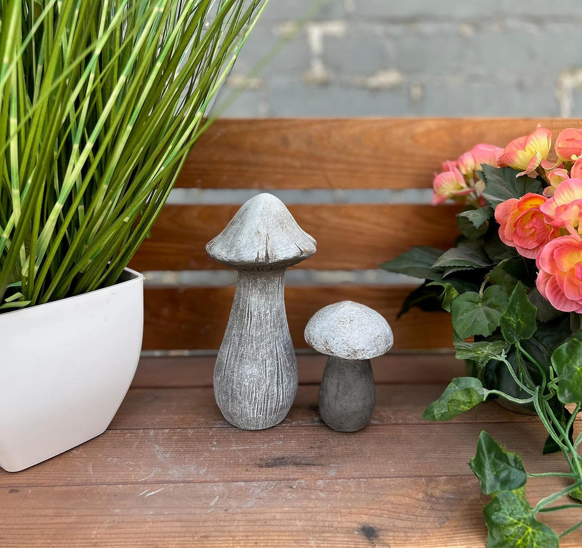 STEINFIGUR 2er Set Waldpilze frostfest Steinguss - Grau, Stein (8/18/9cm) - stoneandstyle