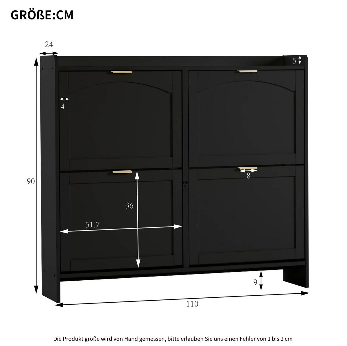SCHUHSCHRANK 110/24/90 cm in Schwarz mit 4 Klappenfächern und offenen Ablagen - Schwarz, Holzwerkstoff (110/90/24cm) - Flora Grace