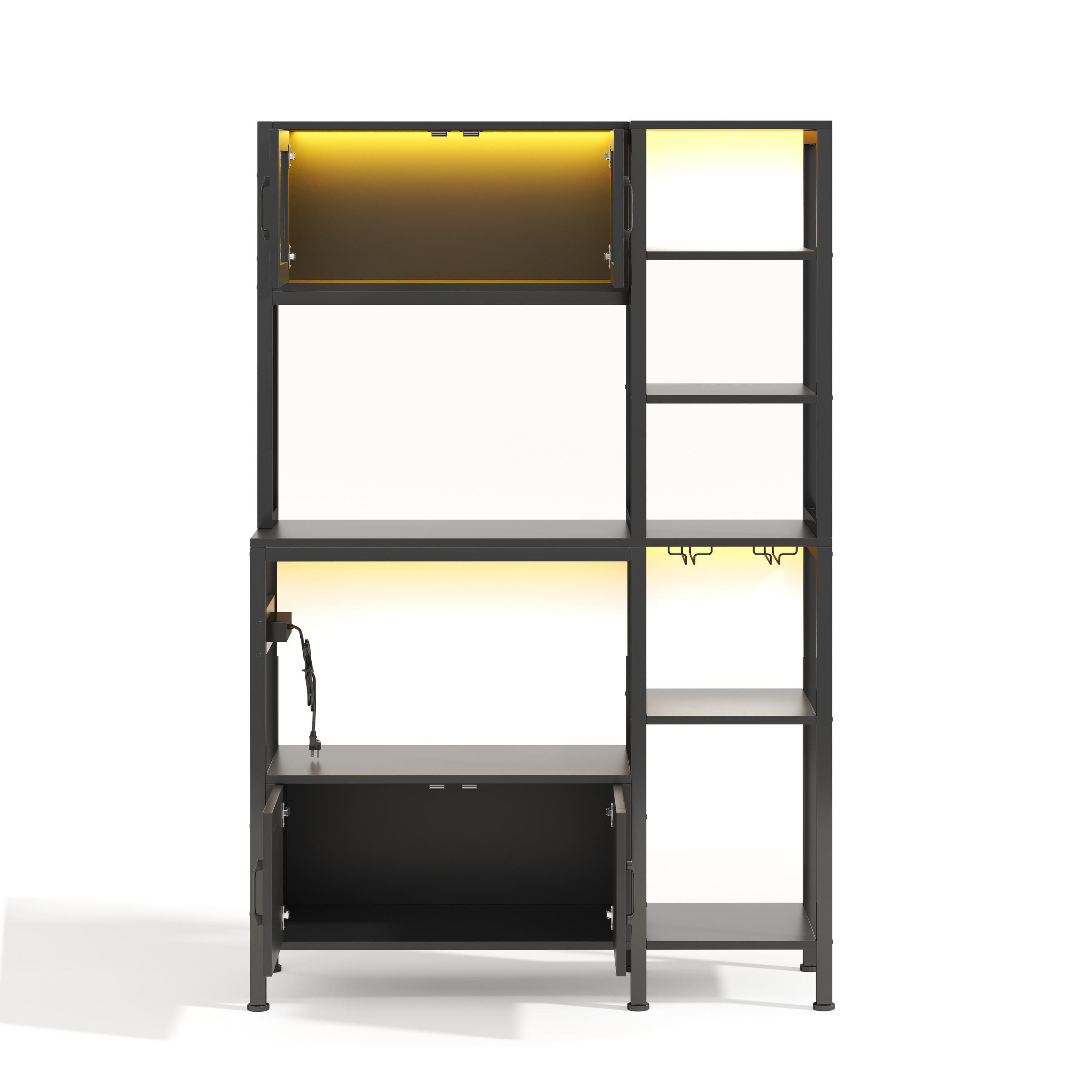 BUFFET 115/40/180 cm Schwarz mit LED-Lichtern, Barregal, Aufbewahrungsfunktion und Weinglashalter - Schwarz, Holz (115/180/40cm) - Oxeza