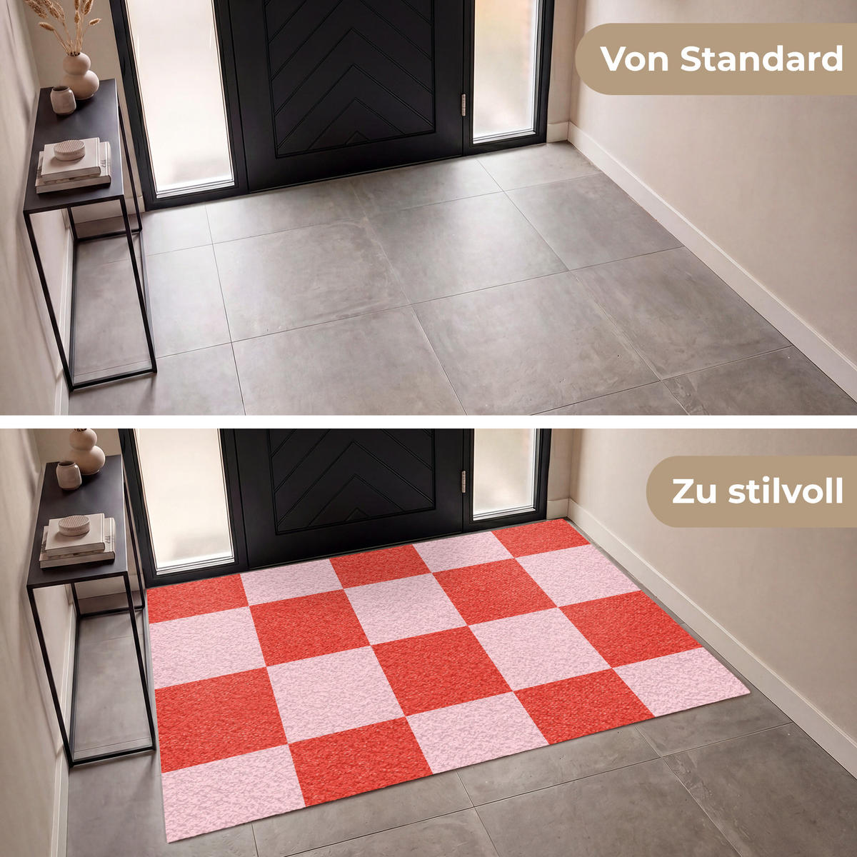 FUSSMATTE Schachbrettmuster - Rot - Rosa - Würfel Türmatte 180x120 cm - Rot, Kunststoff (180/120cm) - MuchoWow