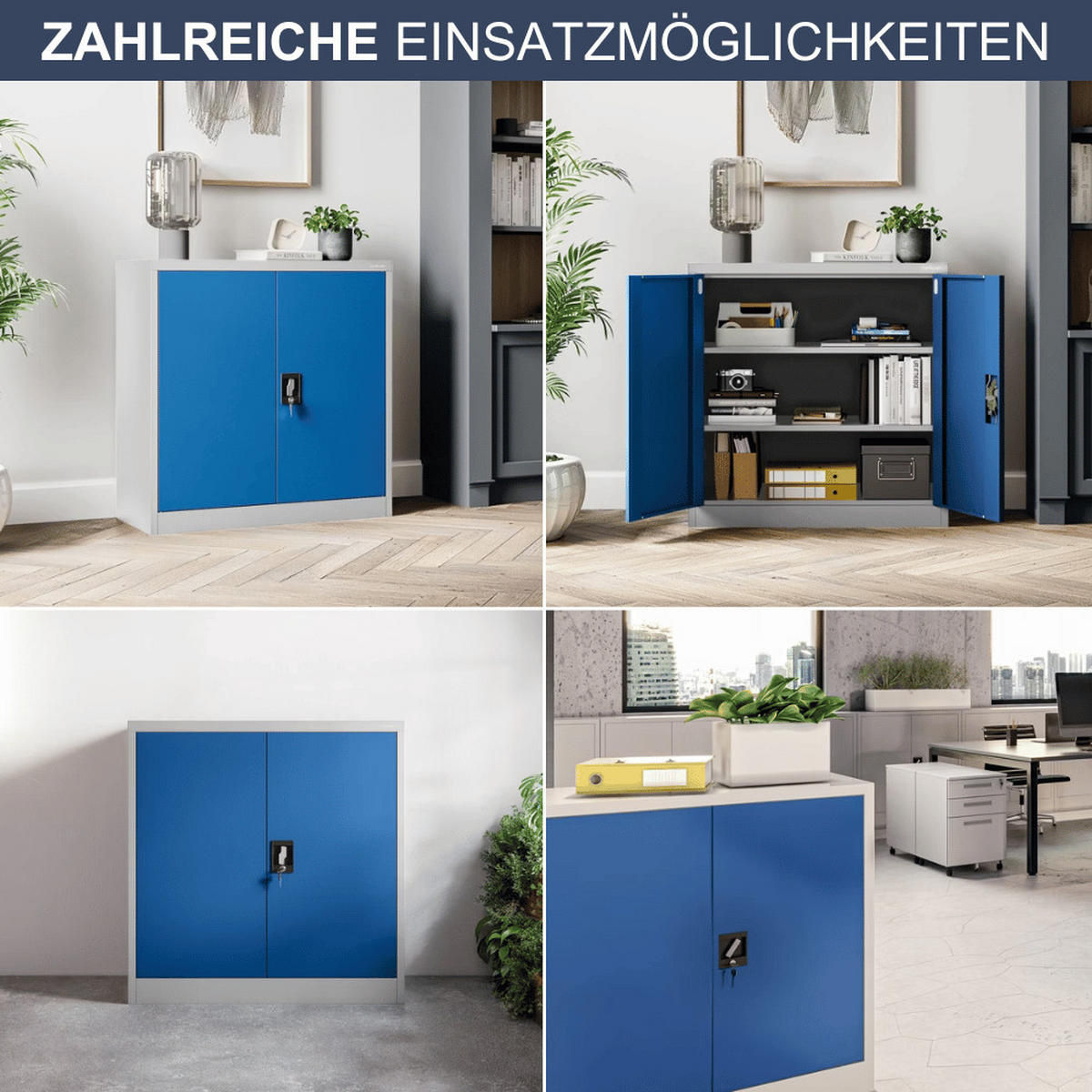 AKTENSCHRANK abschließbar KADO mit Flügeltüren 93x90x40cm Grau-Blau - Grau, Metall (90/93/40cm) - DELUKE