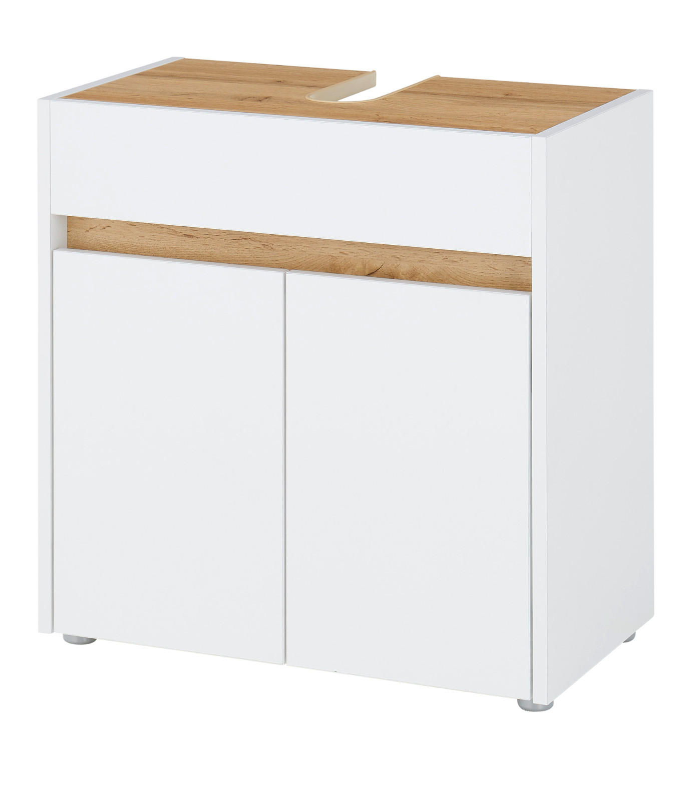 WASCHBECKENUNTERSCHRANK weiß, Wotan Eiche, Badezimmer Unterschrank 60 cm - Silberfarben/Eiche Wotan, Holz/Holzwerkstoff (60/62/34cm) - Furn.Design