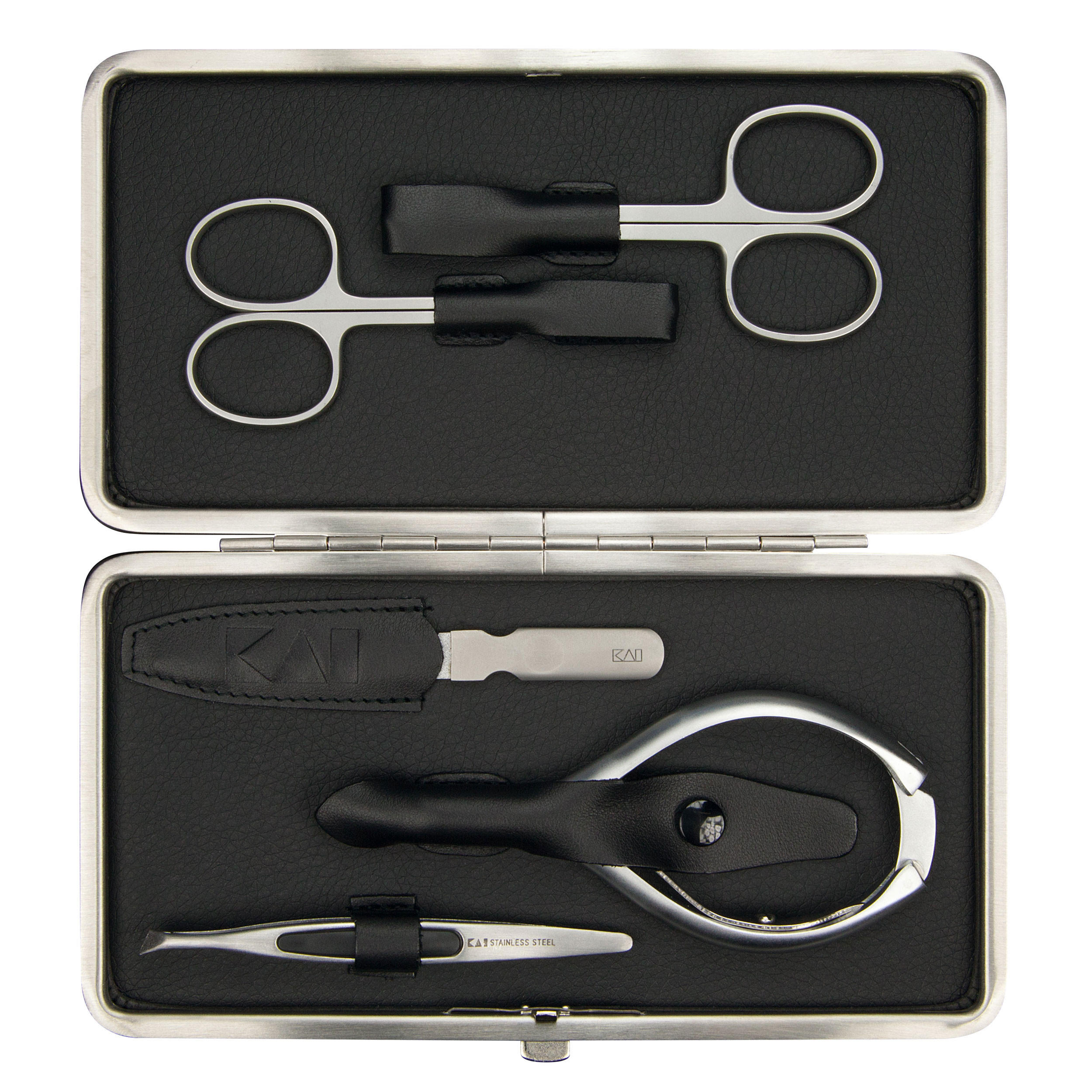 NAGELPFLEGE Set BCI 04 5-tlg. im Lederetui, Edelstahl, Nappaleder, Silberfarben, Schwarz - Silberfarben/Schwarz, Metall (1/1/2.08cm) - Kai Messer