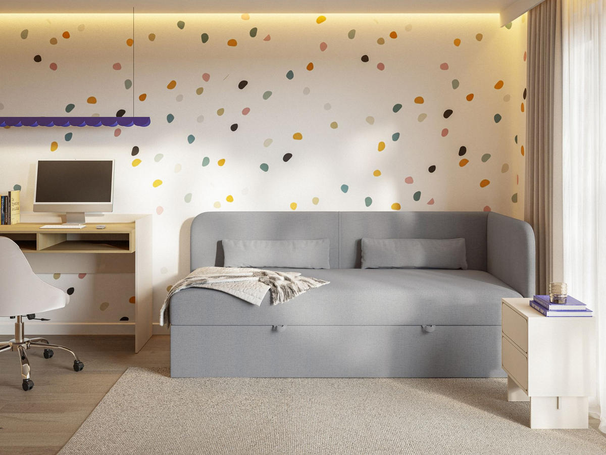 JUGENDBETT Calmmo Dunkelgrau mit Chenille-Bezug, Kopfteil rechts - Dunkelgrau, Textil (90/200cm) - Selsey