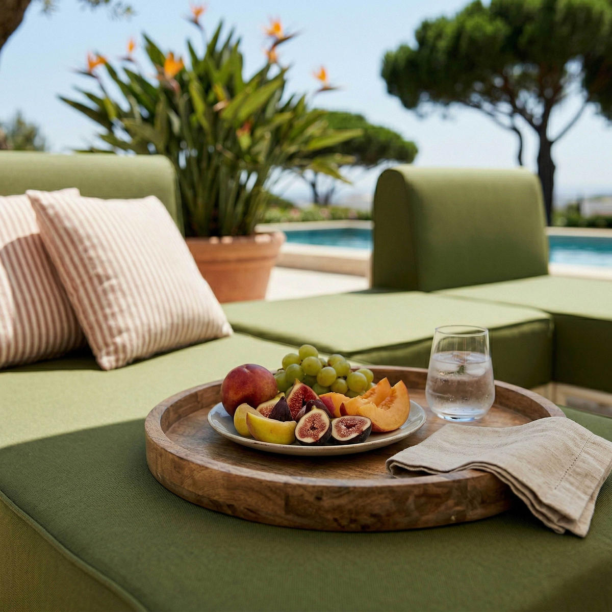 GARTENSOFA mit 3 Sitzplätzen, Khakigrün - Grün, Textil (128/78/144cm) - Oviala