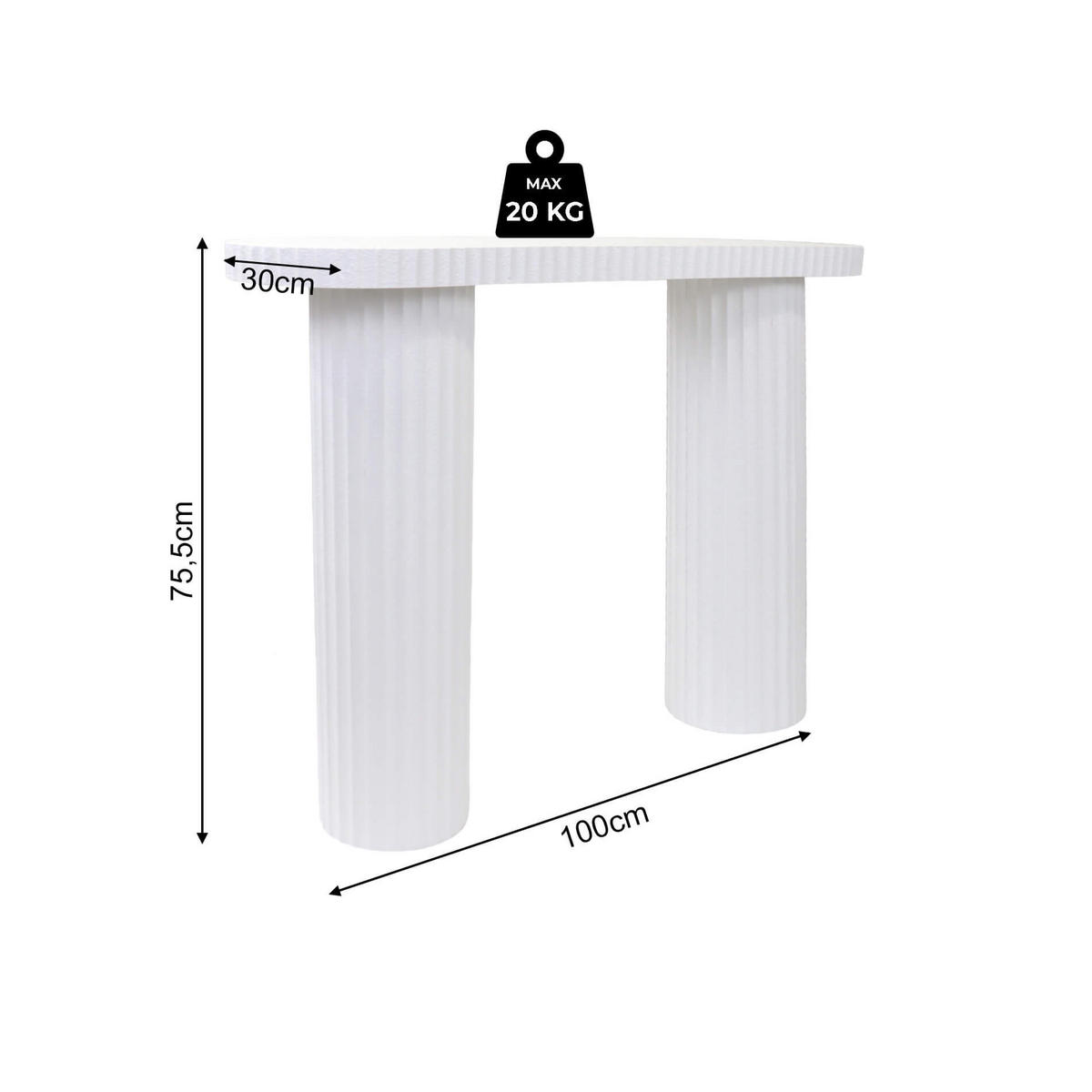 KONSOLENTISCH Weiß Sequoia 100/30/75,5 cm - Weiß, Holzwerkstoff (30/100/75.5cm) - Mobili Rebecca